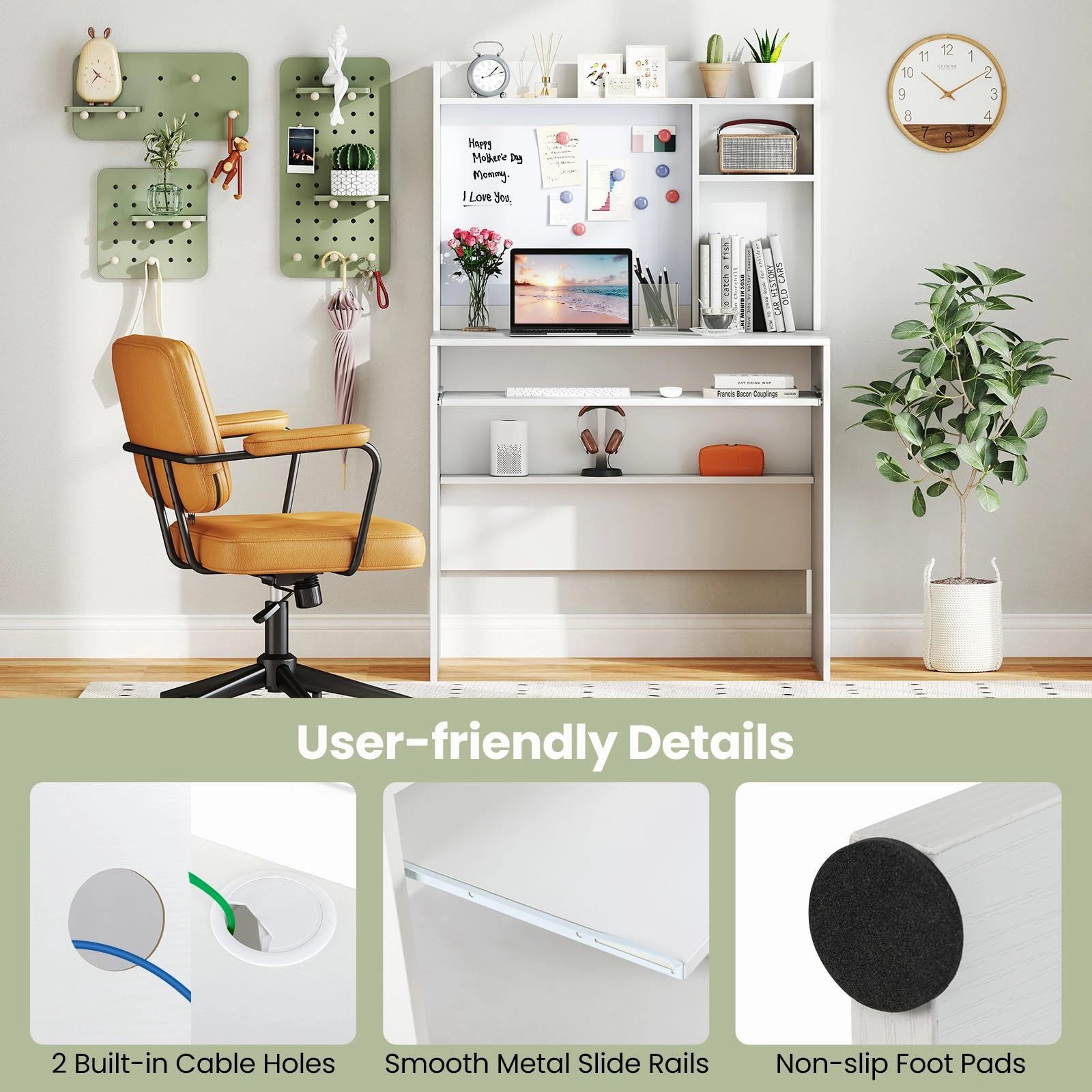 Giantex White Computer Desk with Hutch