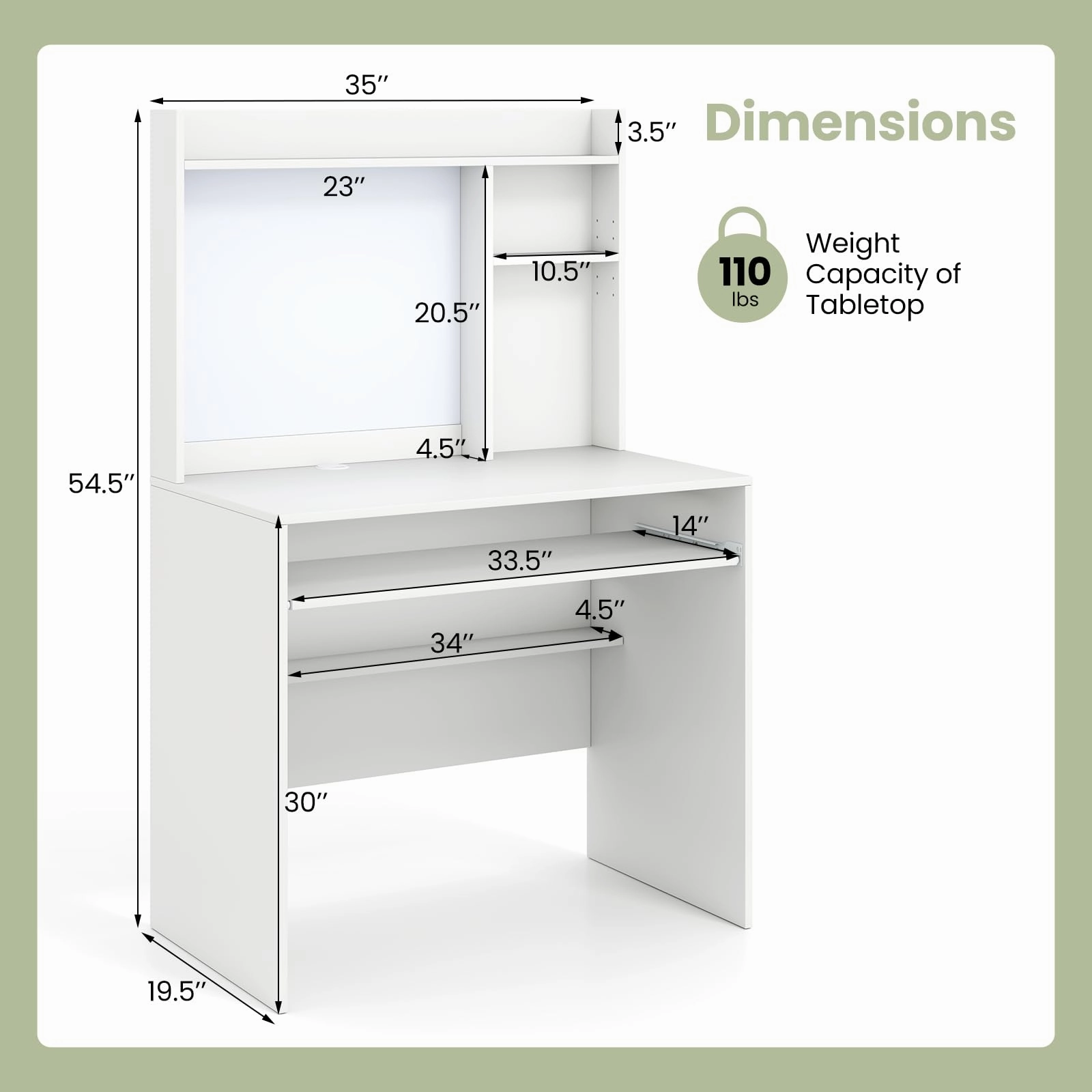 Giantex White Computer Desk with Hutch