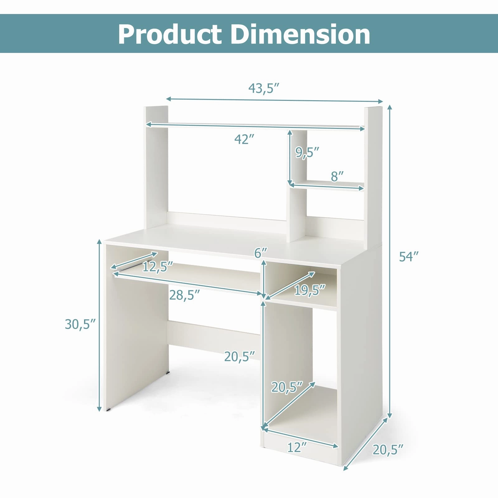 Giantex White Computer Desk with Hutch and Bookshelf