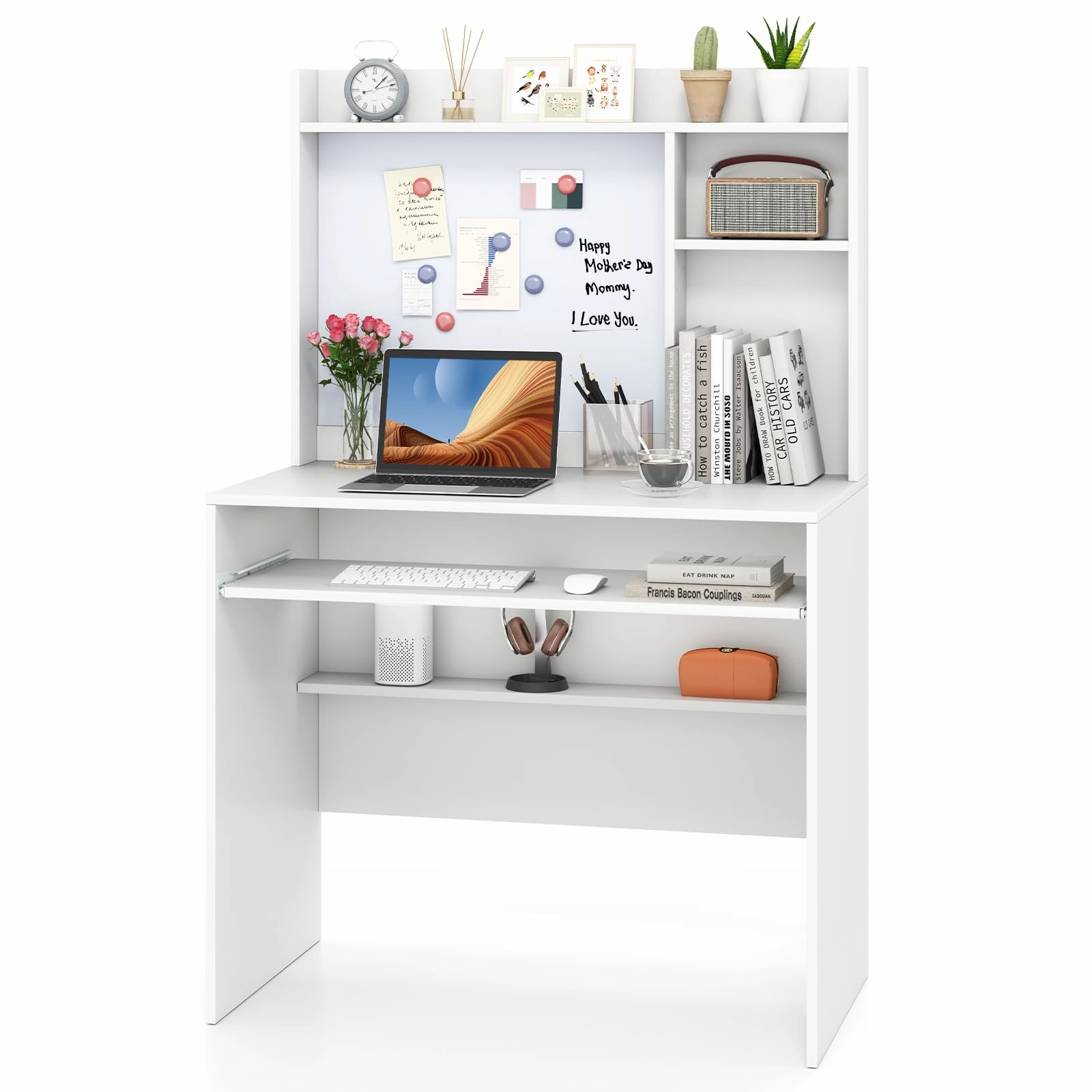 Giantex White Computer Desk with Hutch patio decor, garden accessories