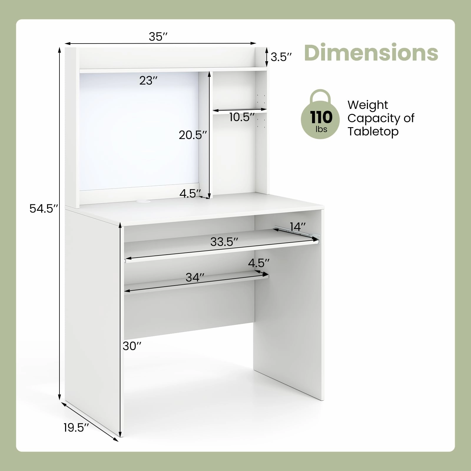 Giantex White Computer Desk with Hutch