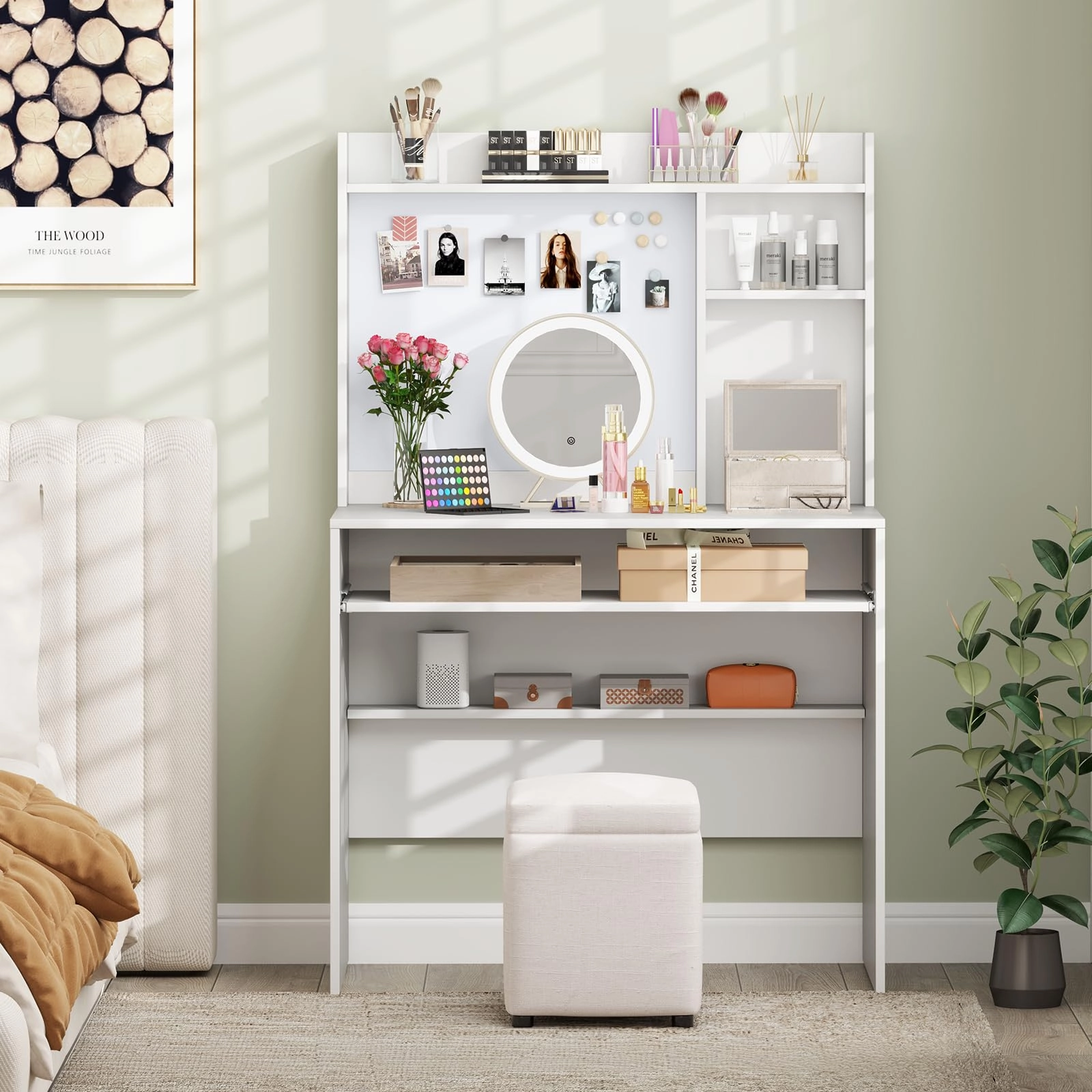 Giantex White Computer Desk with Hutch