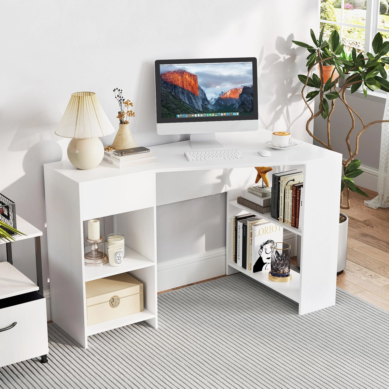 Giantex White Desk with Drawer 48 Inch Corner Desk