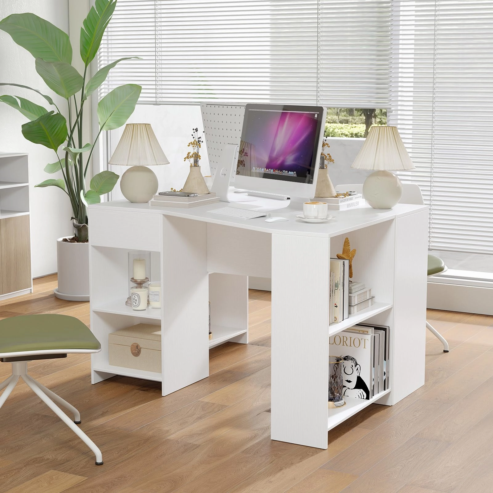 Giantex White Desk with Drawer 48 Inch Corner Desk