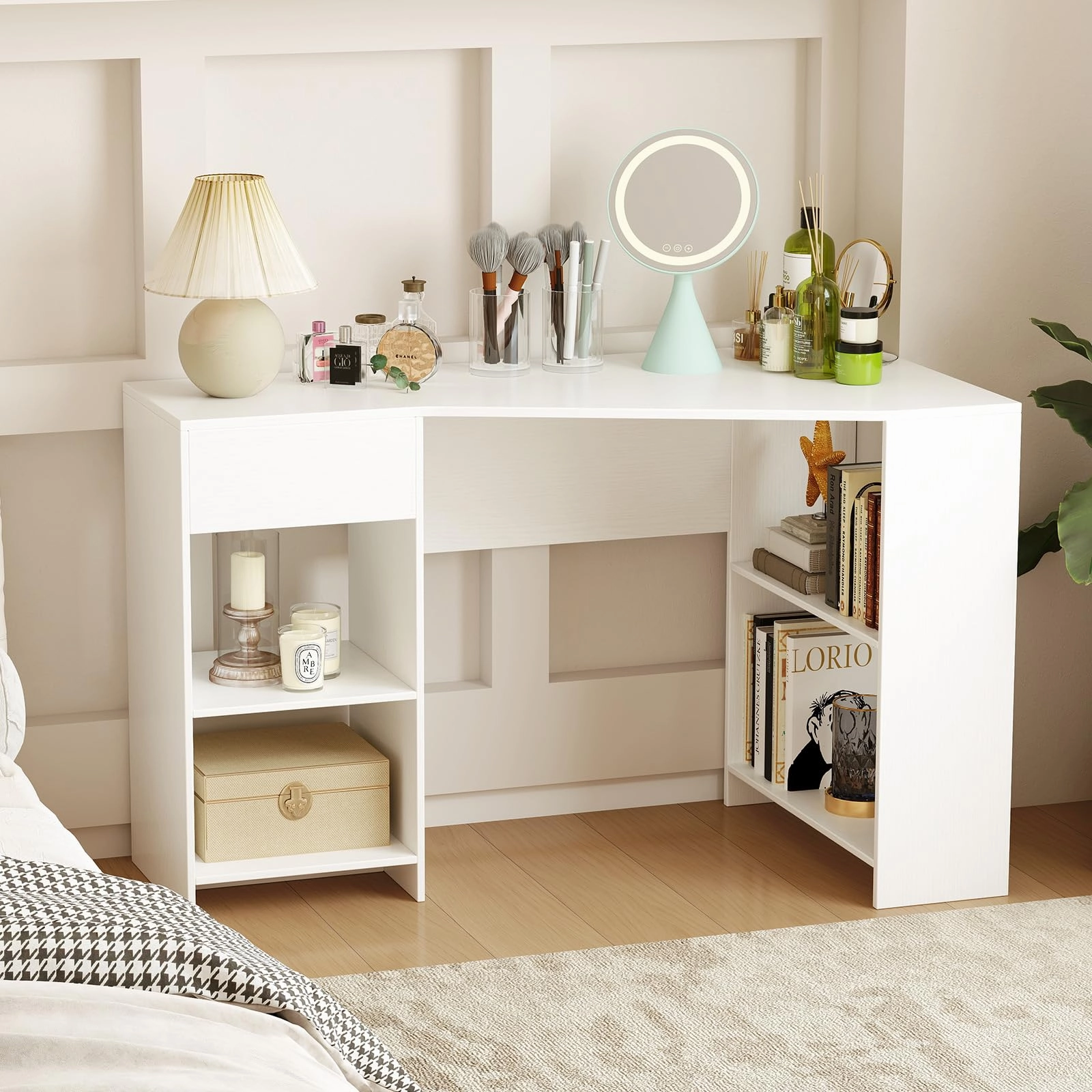 Giantex White Desk with Drawer 48 Inch Corner Desk