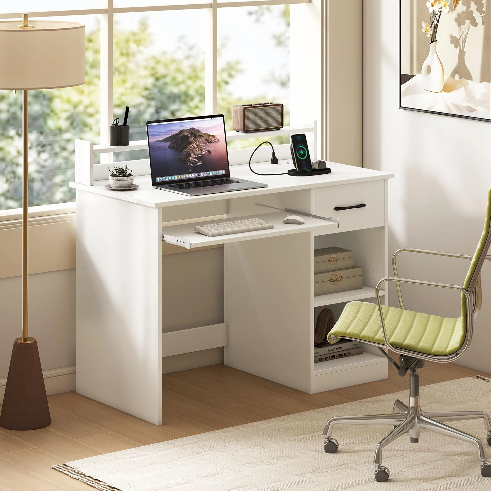 Giantex White Desk with Drawers Modern Home Office Desk