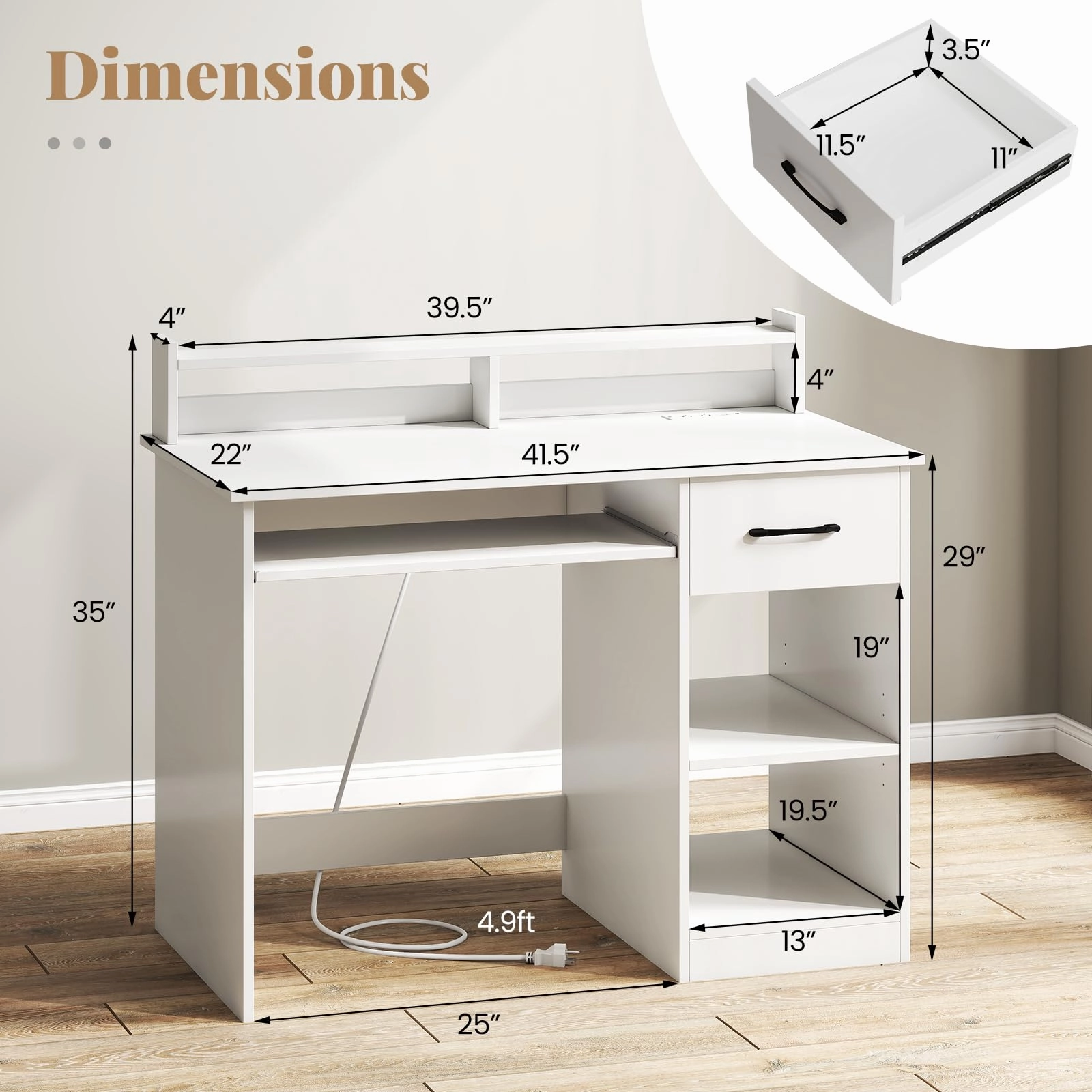 Giantex White Desk with Drawers Modern Home Office Desk