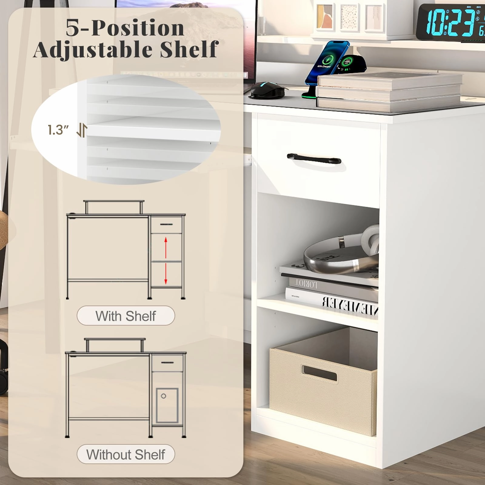 Giantex White Desk with Drawers Modern Home Office Desk