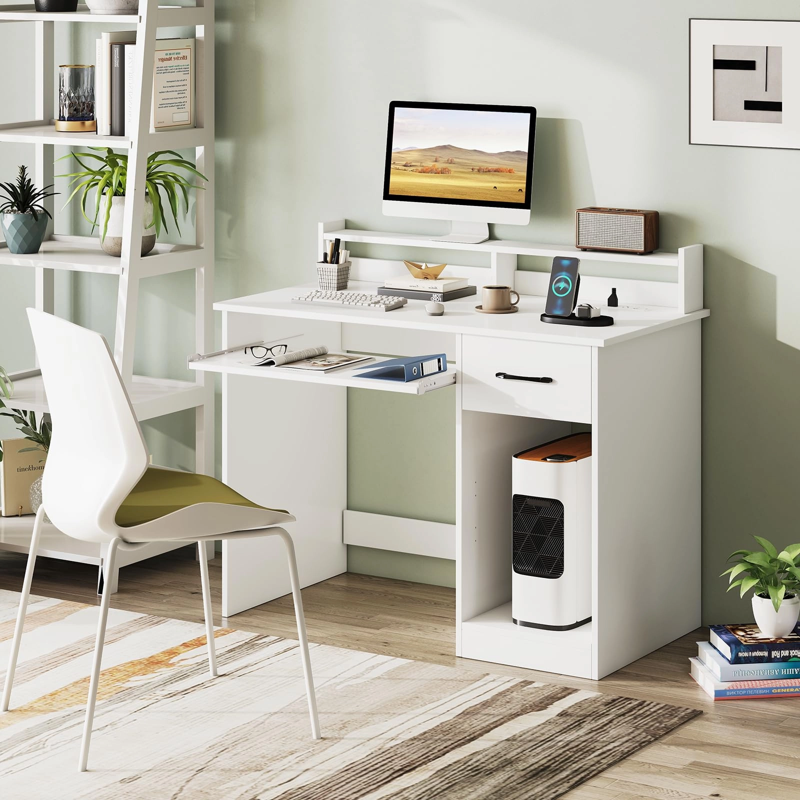 Giantex White Desk with Drawers Modern Home Office Desk