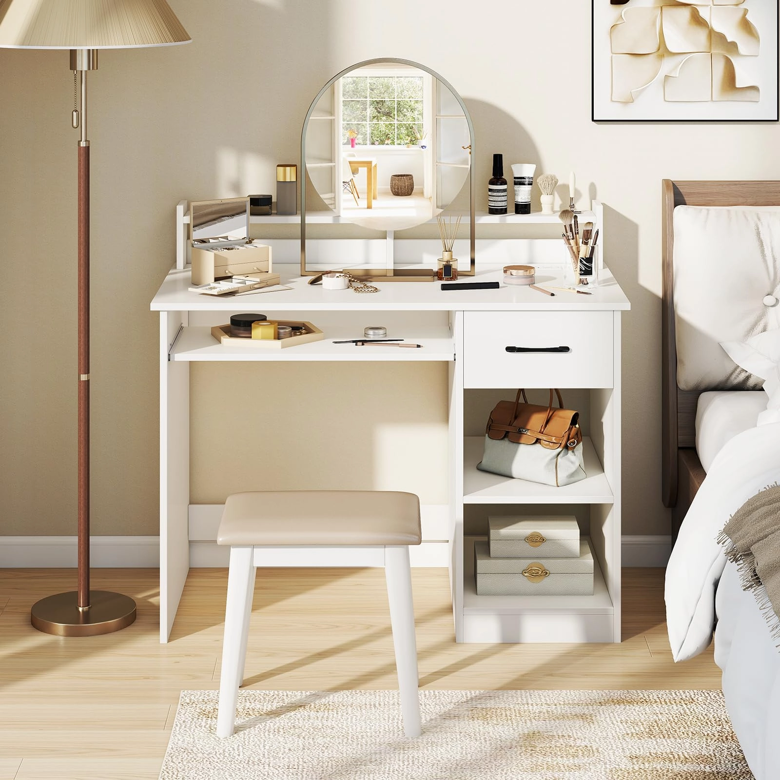 Giantex White Desk with Drawers Modern Home Office Desk