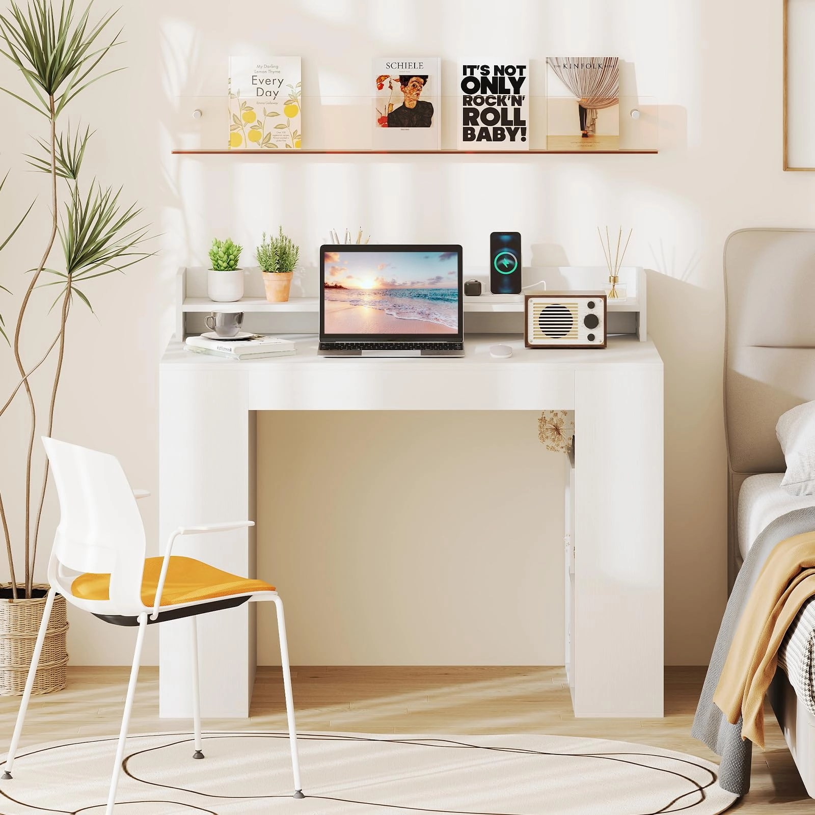 Giantex White Desk with Storage Shelves