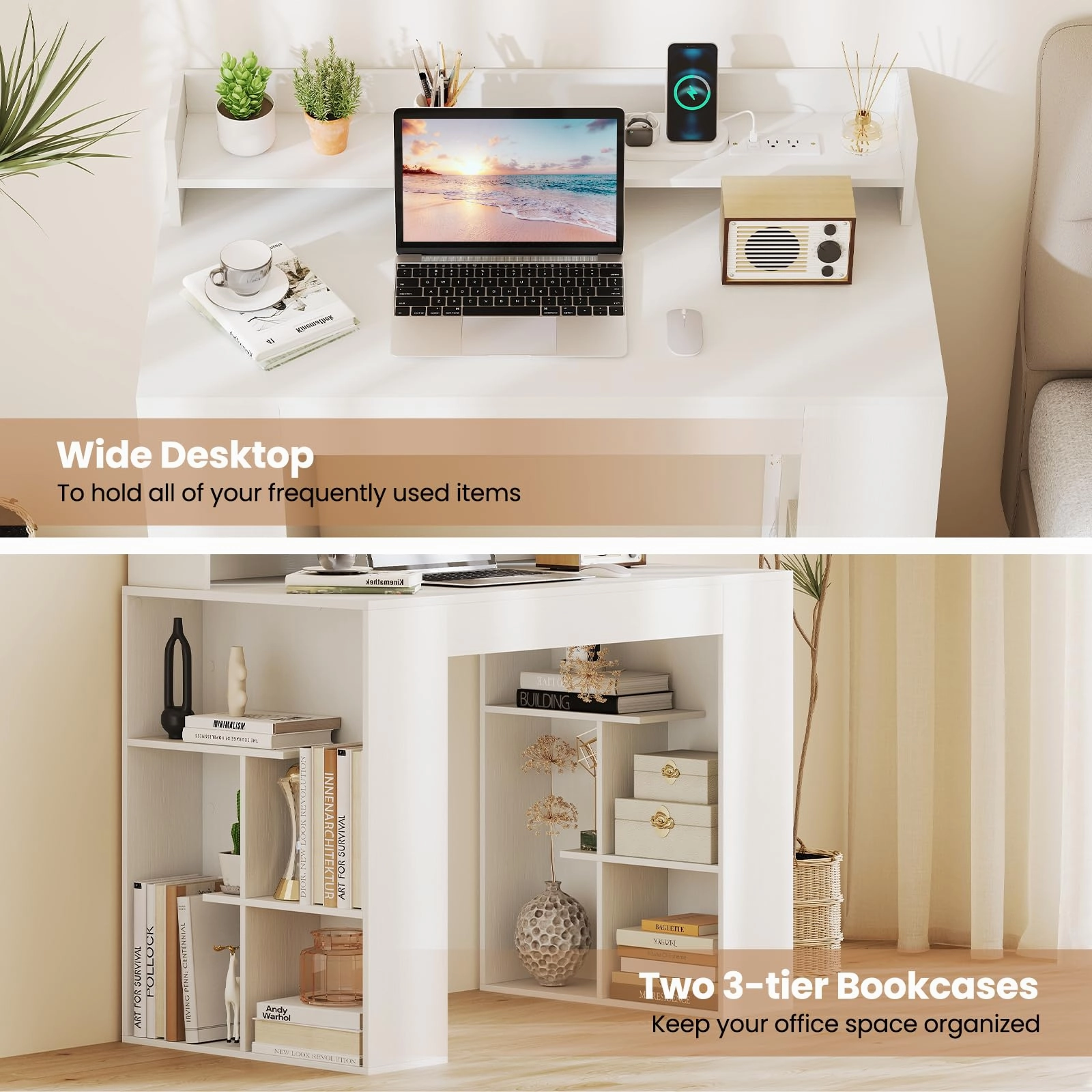 Giantex White Desk with Storage Shelves