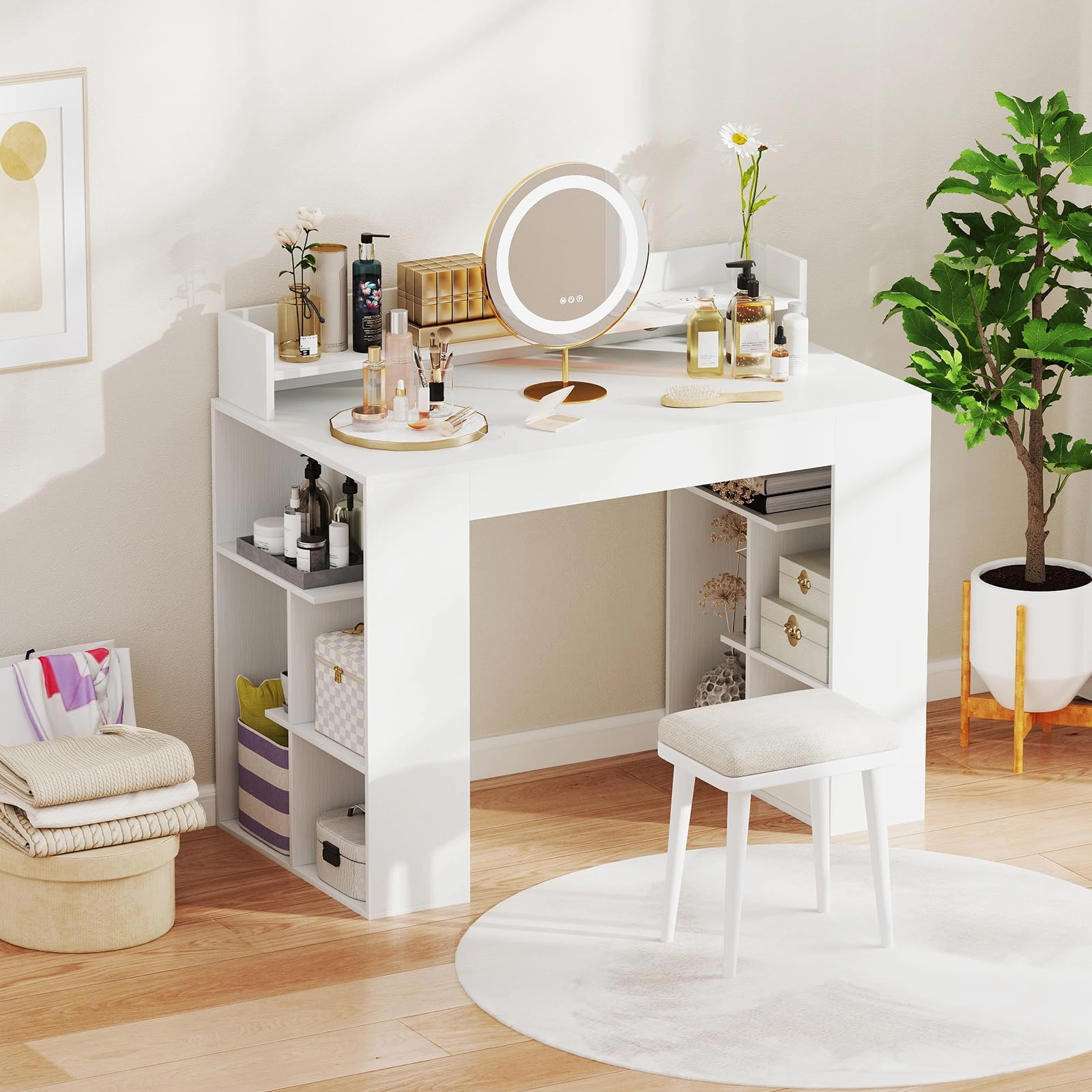 Giantex White Desk with Storage Shelves