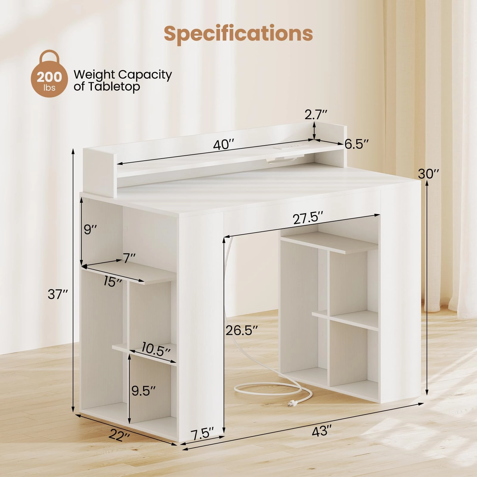 Giantex White Desk with Storage Shelves