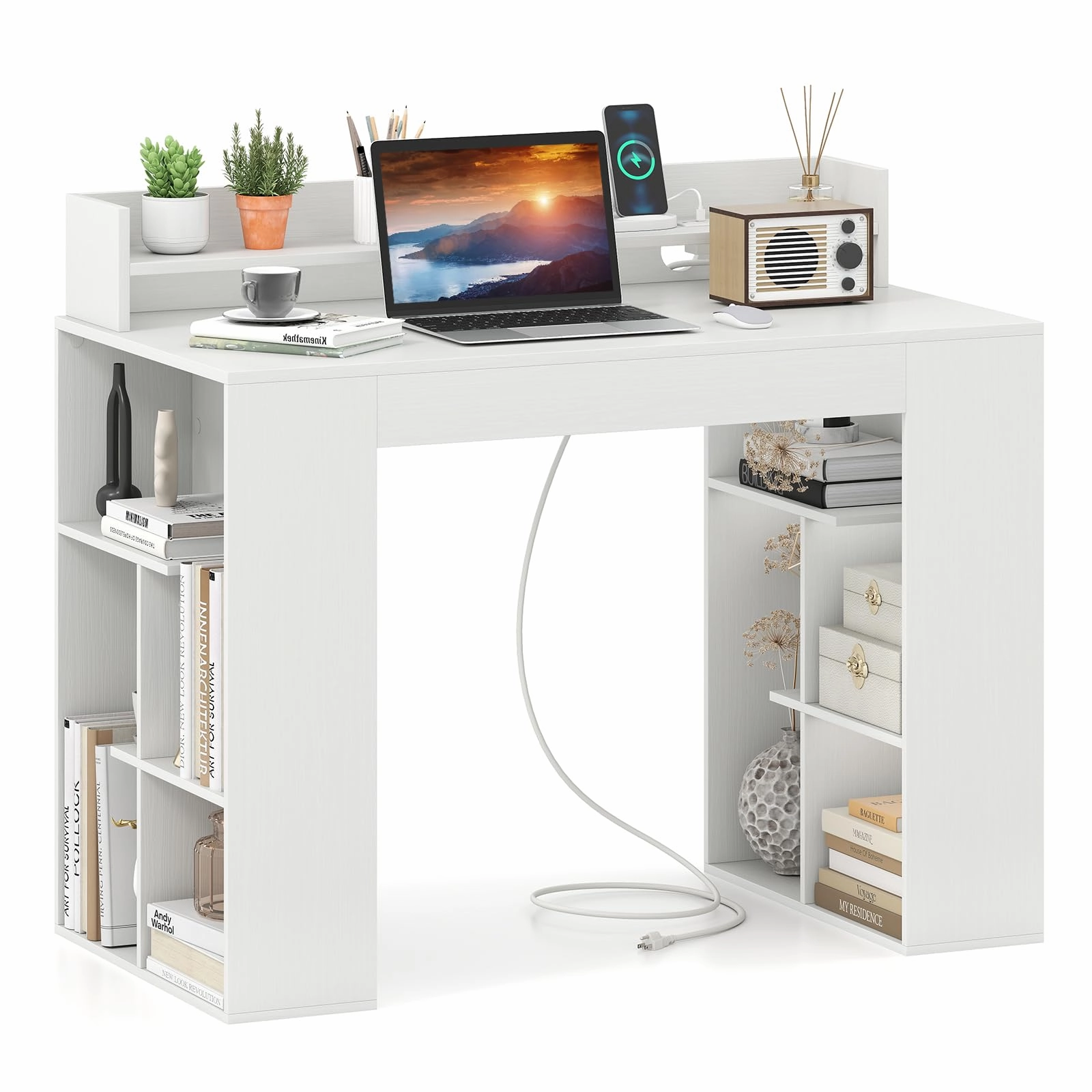 Giantex White Desk with Storage Shelves patio decor, garden accessories