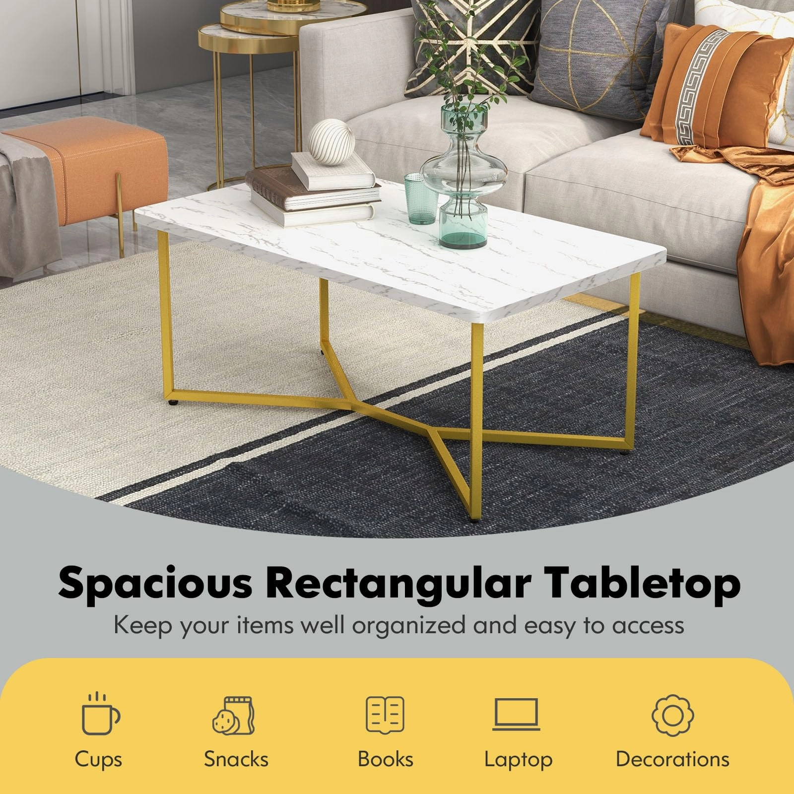Giantex White Marble Coffee Table
