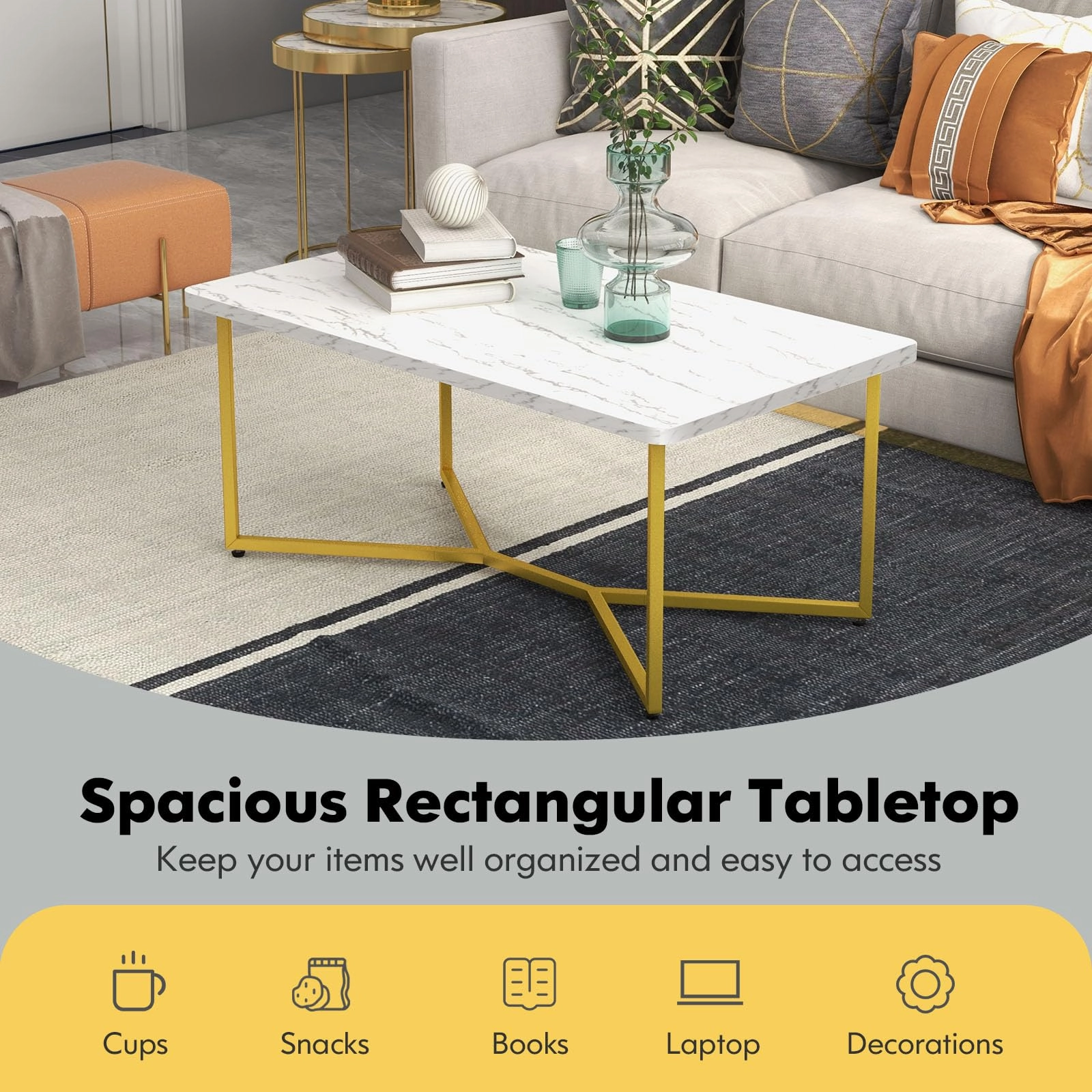 Giantex White Marble Coffee Table
