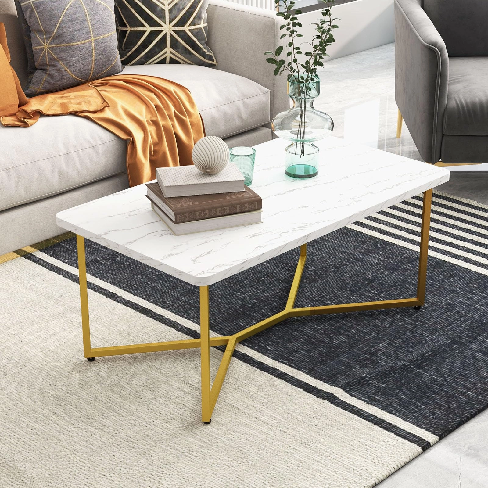 Giantex White Marble Coffee Table