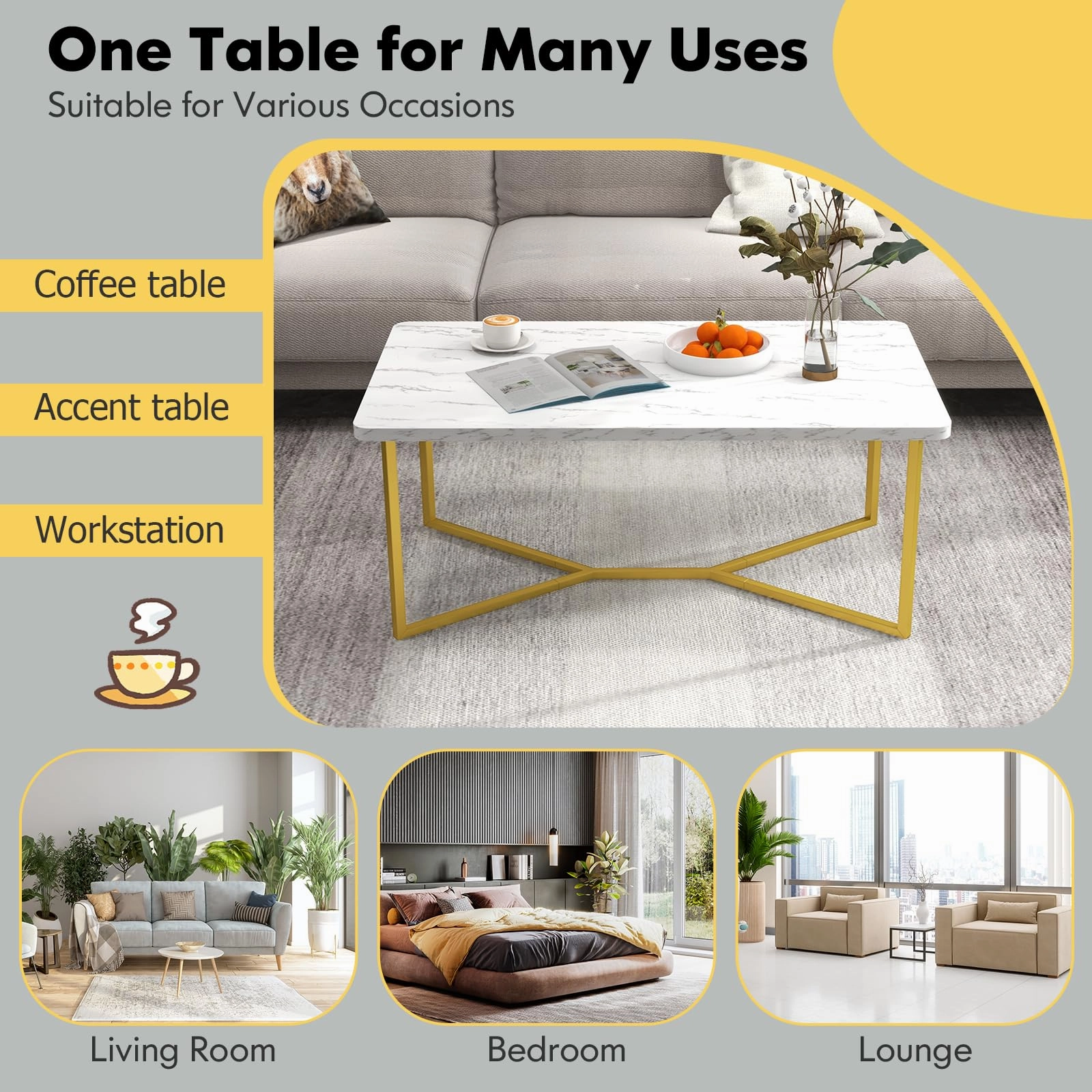 Giantex White Marble Coffee Table