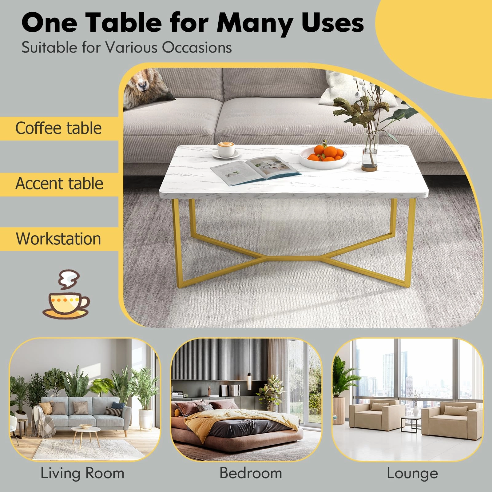 Giantex White Marble Coffee Table