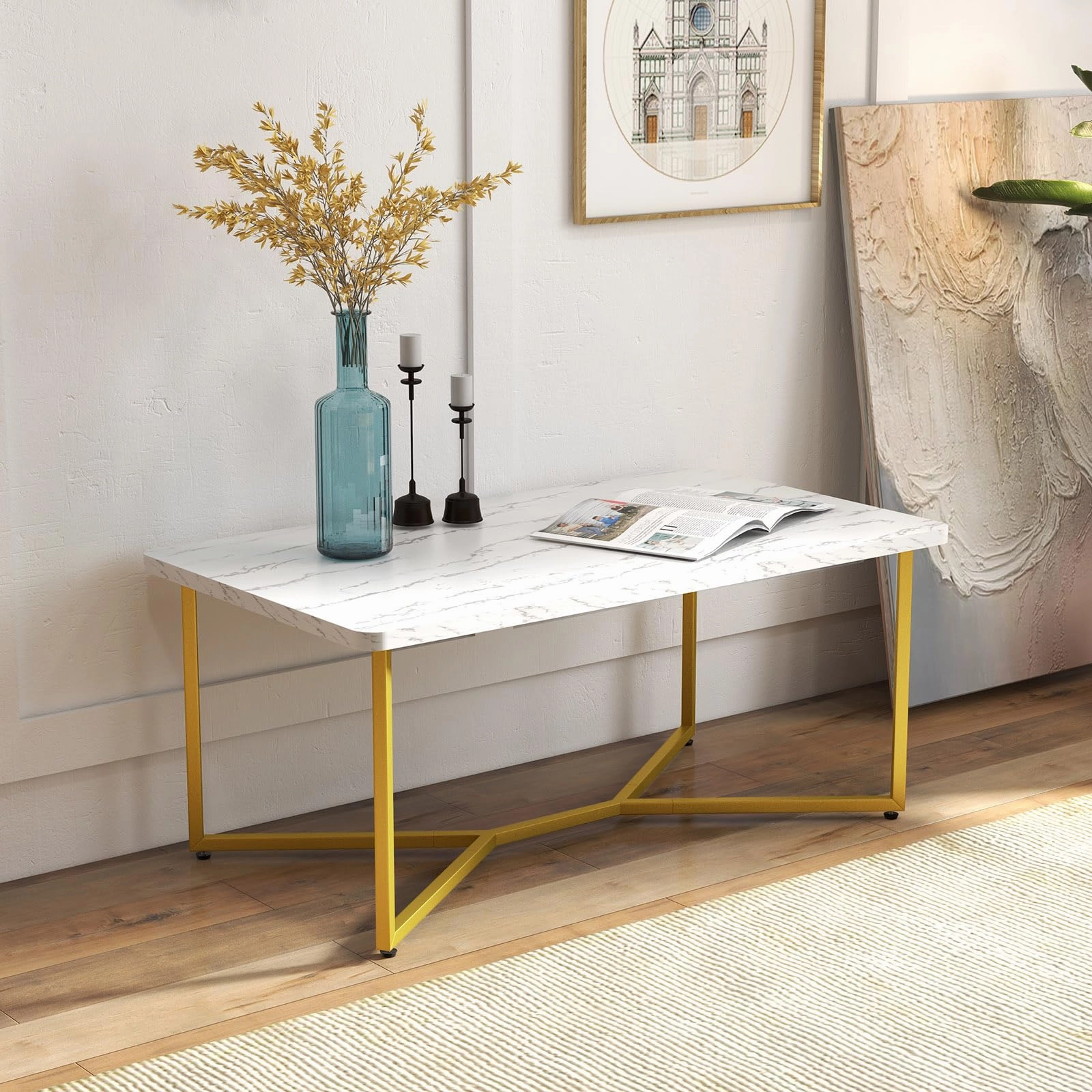 Giantex White Marble Coffee Table