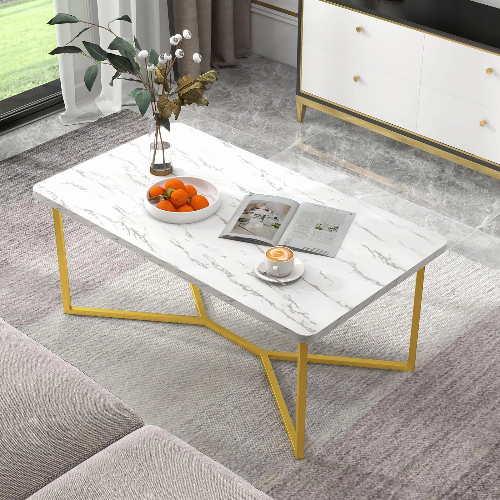 Giantex White Marble Coffee Table