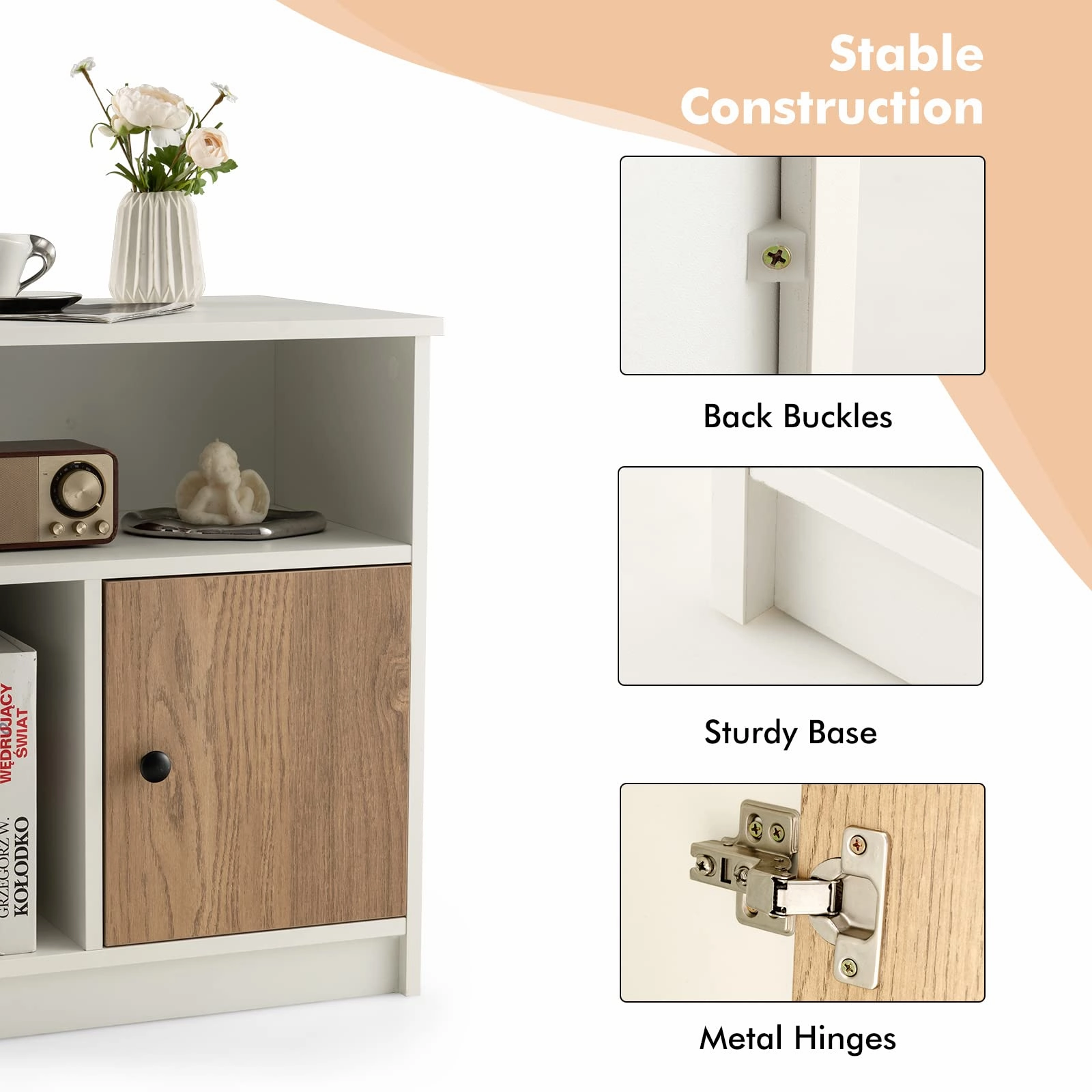 Giantex White Nightstand Set of 2, 25" Tall End Side Table with 1 Door & 2 Open Shelves