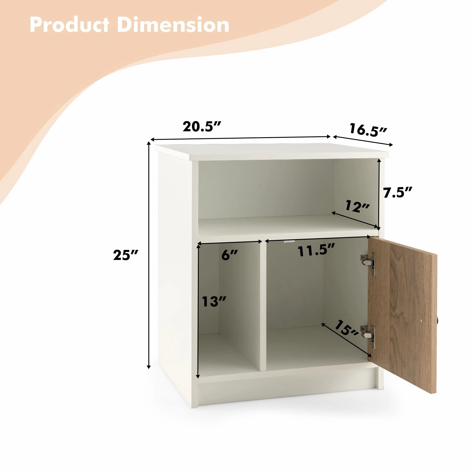 Giantex White Nightstand Set of 2, 25" Tall End Side Table with 1 Door & 2 Open Shelves