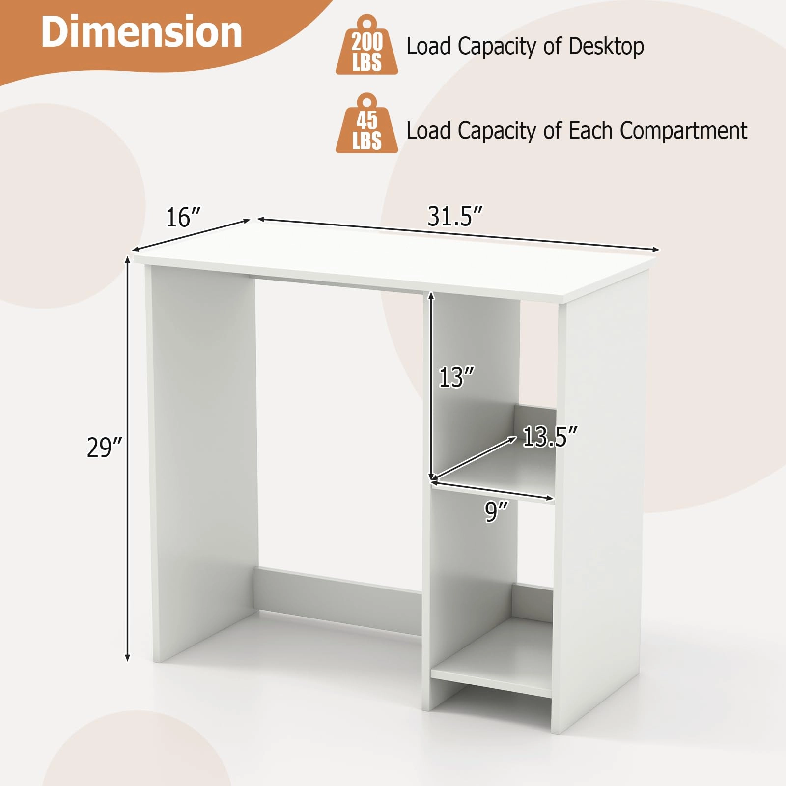 Giantex White Small Desk for Bedroom