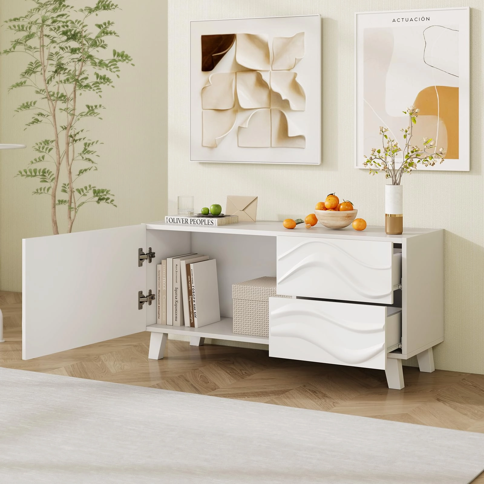 Giantex White TV Stand with Storage and Drawers
