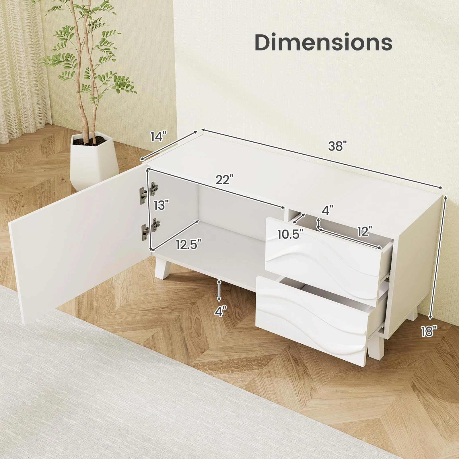 Giantex White TV Stand with Storage and Drawers