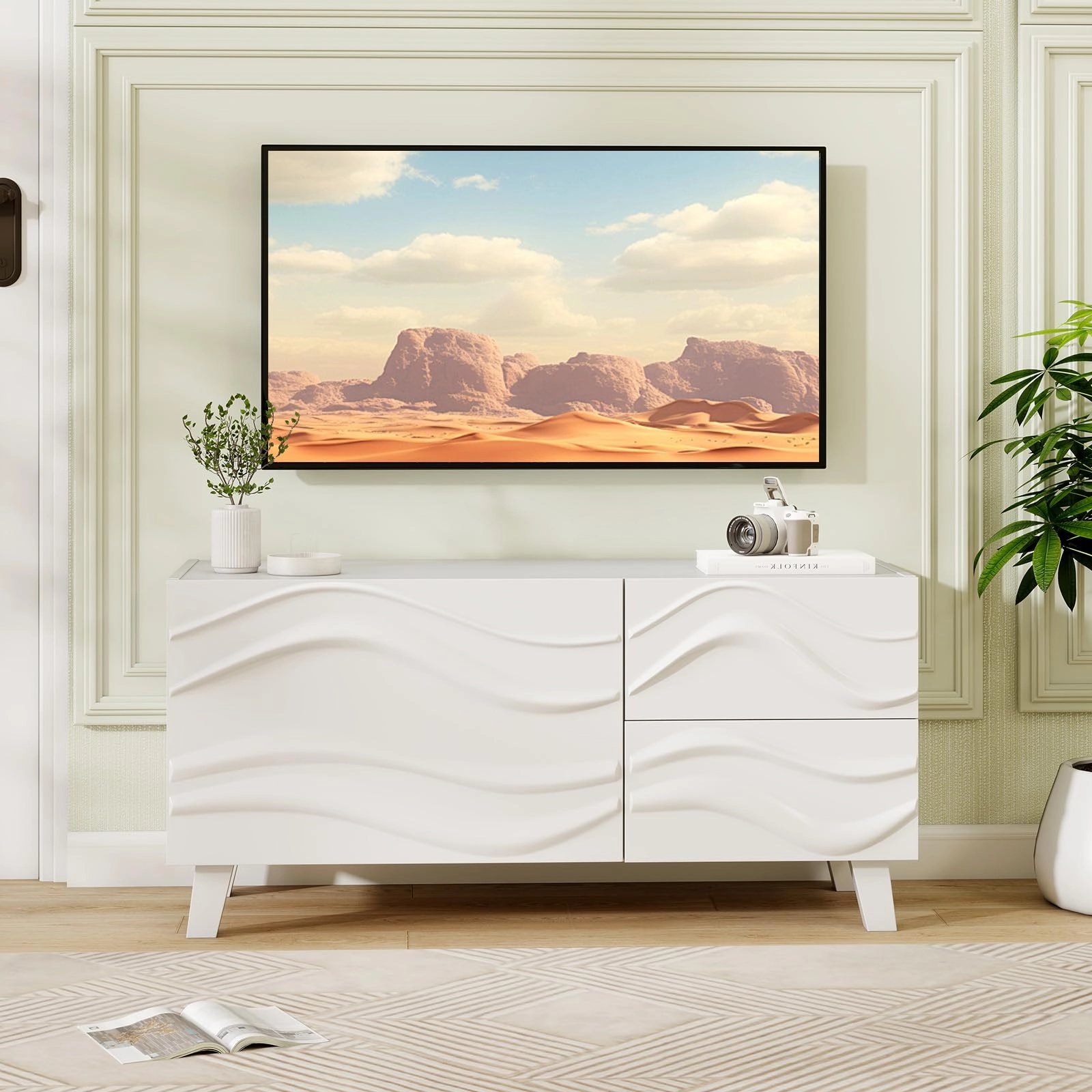 Giantex White TV Stand with Storage and Drawers