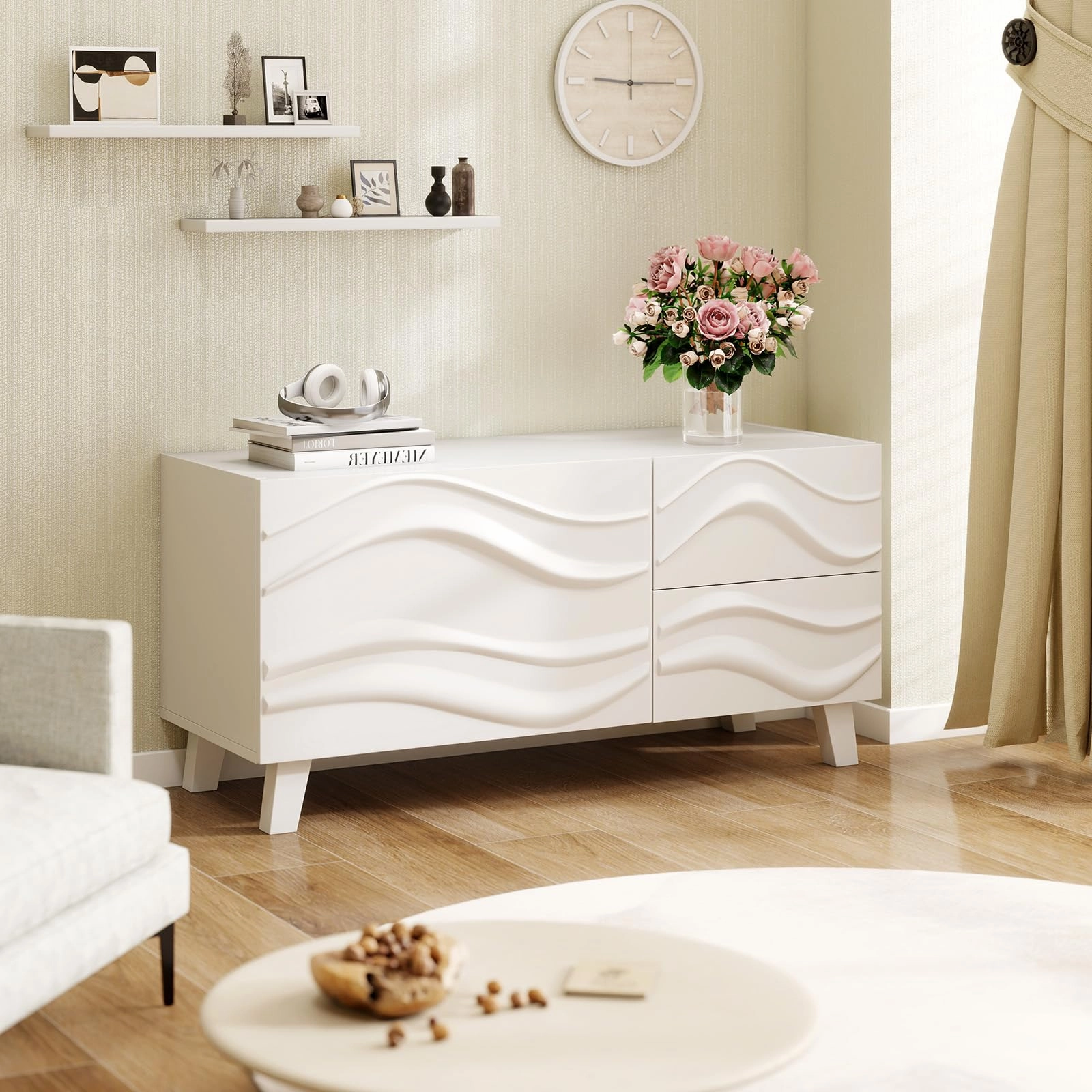 Giantex White TV Stand with Storage and Drawers