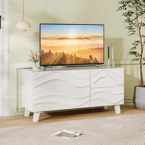 Giantex White TV Stand with Storage and Drawers doormat, welcome mat