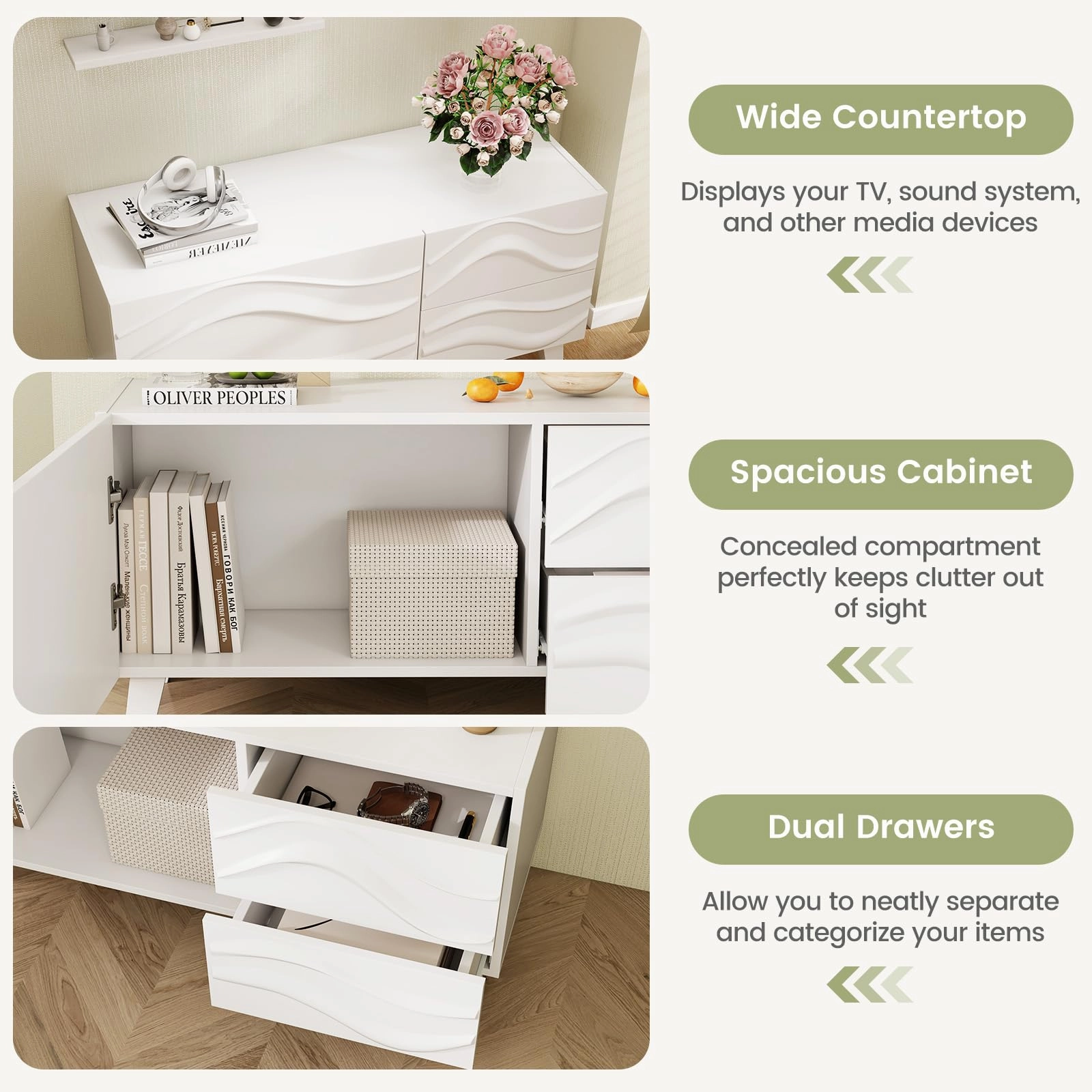 Giantex White TV Stand with Storage and Drawers