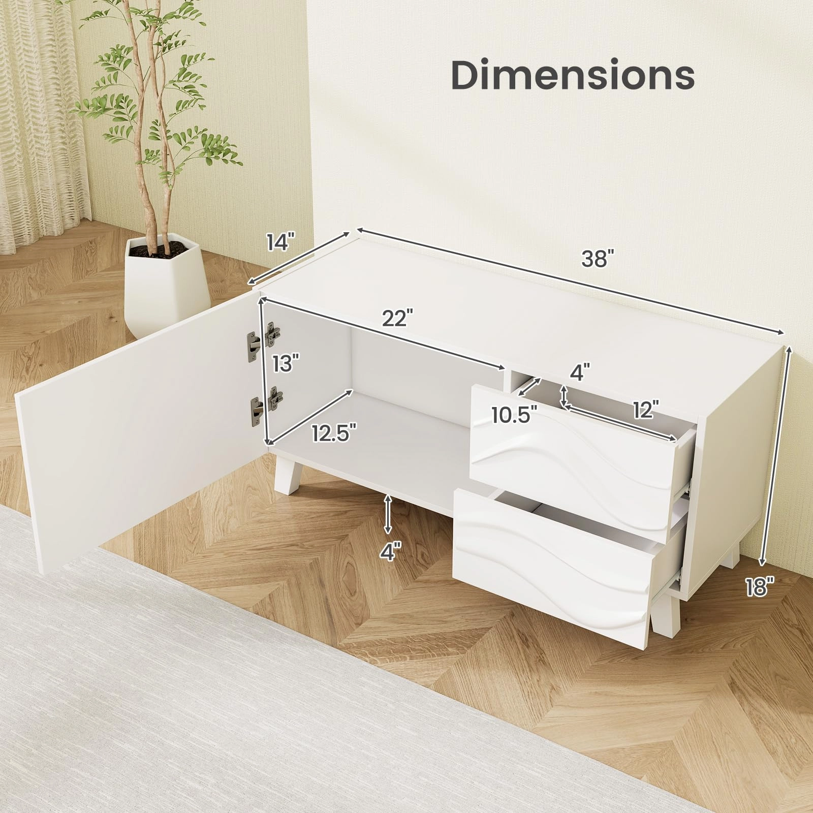 Giantex White TV Stand with Storage and Drawers
