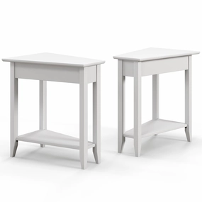 Giantex White Wedge End Table Set of 1 or 2, Triangle Side Table with Storage Shelf and Solid Wood Legs throw pillow, fuzzy blanket