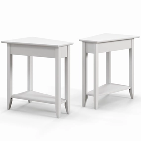 Giantex White Wedge End Table Set of 1 or 2, Triangle Side Table with Storage Shelf and Solid Wood Legs entry bench, mudroom storage