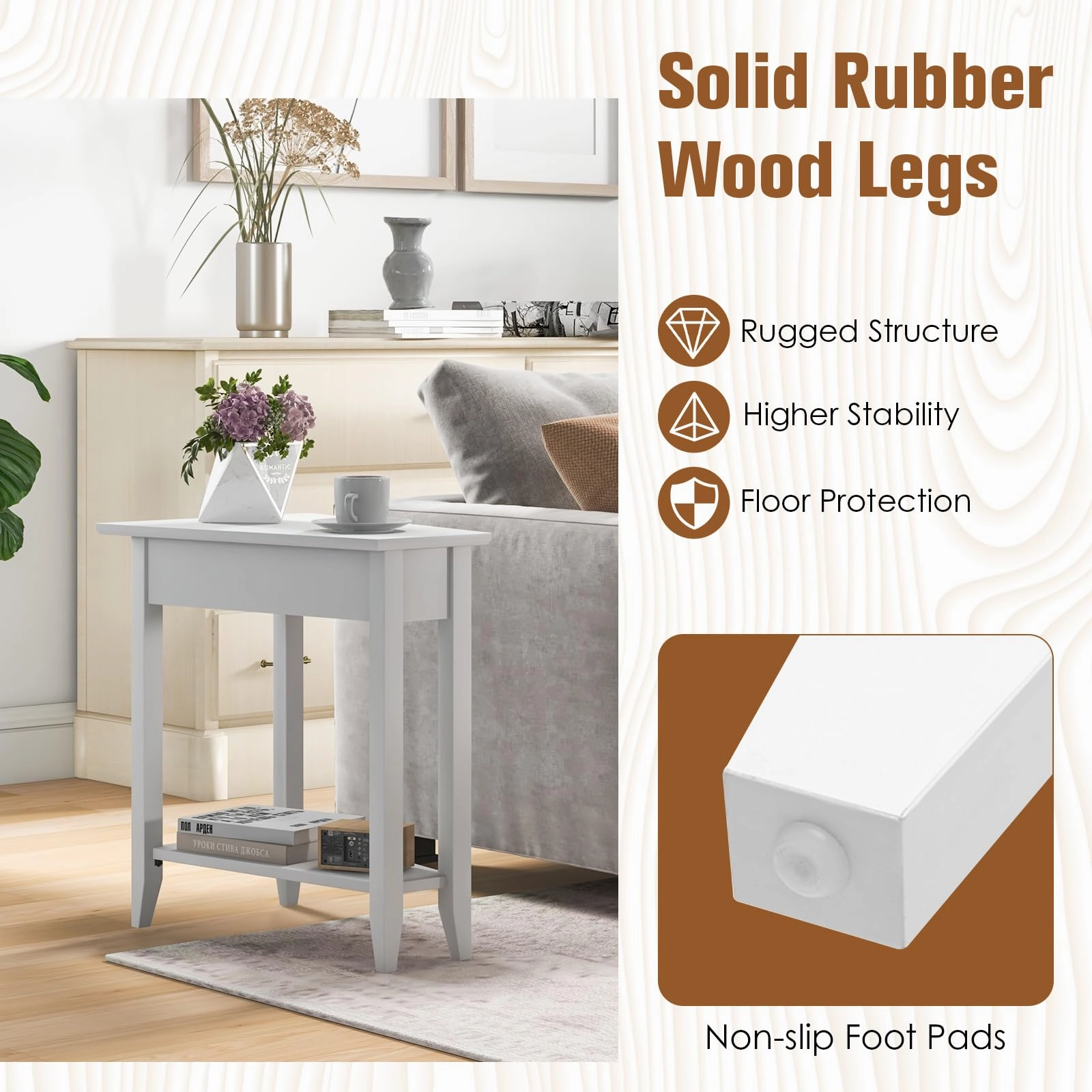 Giantex White Wedge End Table Set of 1 or 2, Triangle Side Table with Storage Shelf and Solid Wood Legs