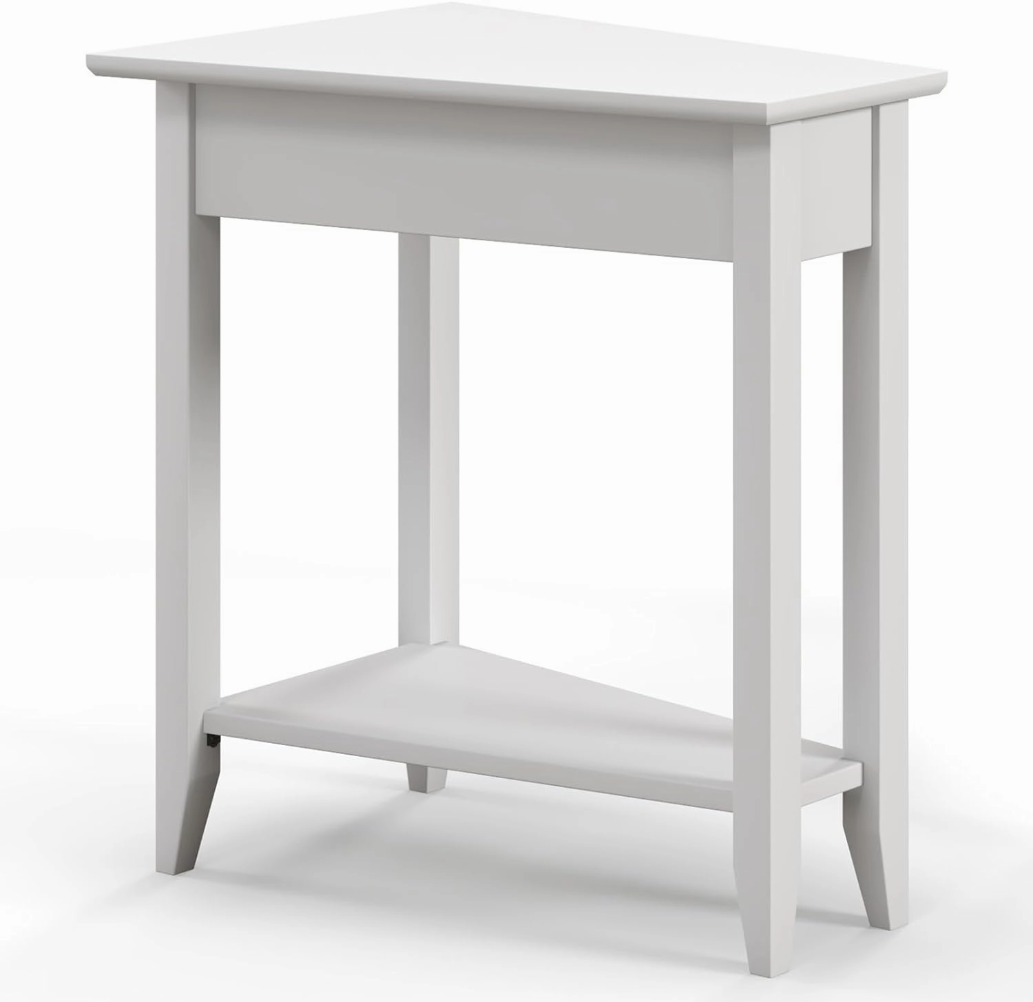 Giantex White Wedge End Table Set of 1 or 2, Triangle Side Table with Storage Shelf and Solid Wood Legs