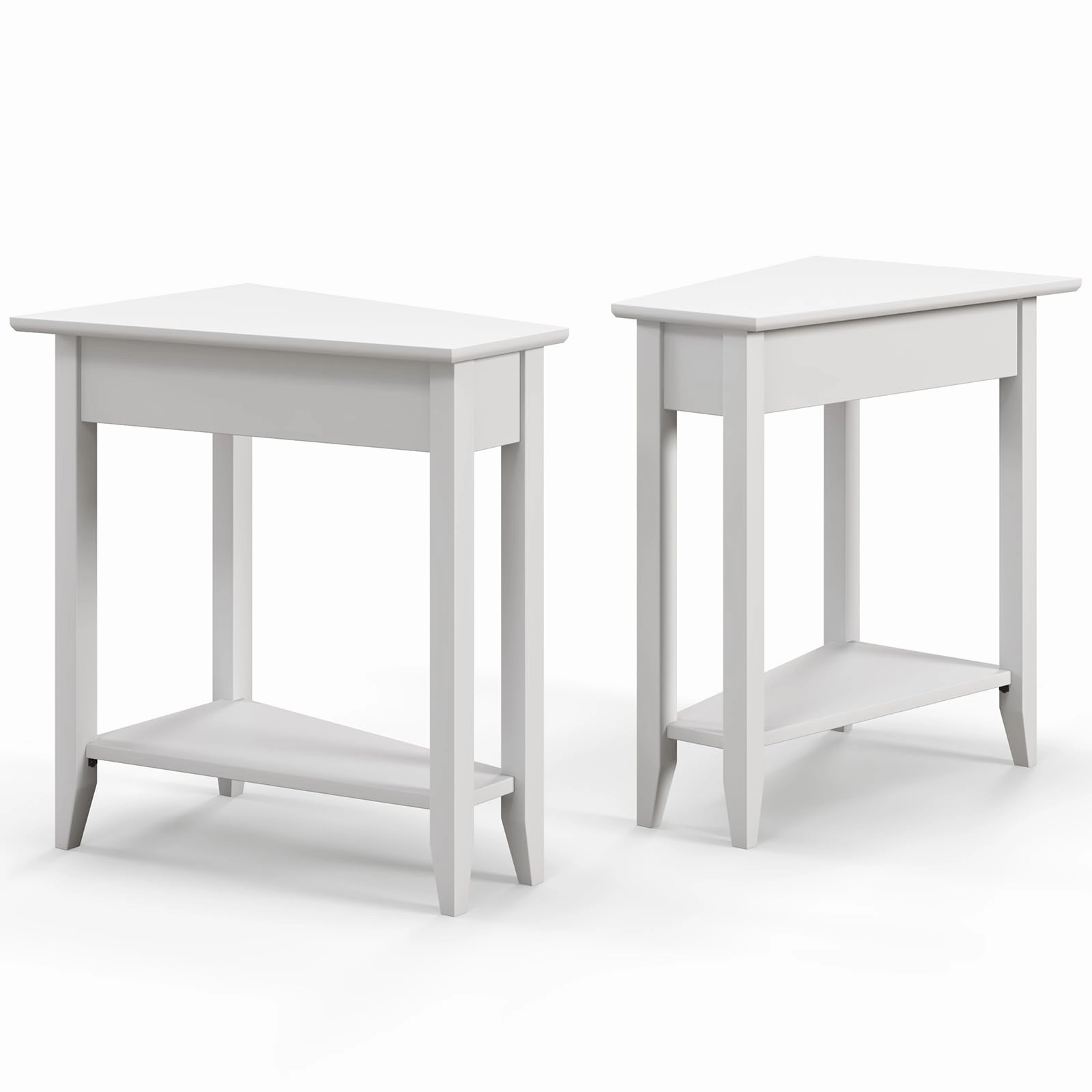 Giantex White Wedge End Table Set of 1 or 2, Triangle Side Table with Storage Shelf and Solid Wood Legs entry bench, mudroom storage