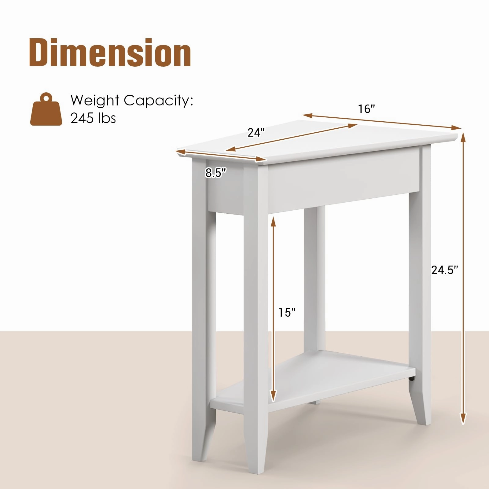 Giantex White Wedge End Table Set of 1 or 2, Triangle Side Table with Storage Shelf and Solid Wood Legs