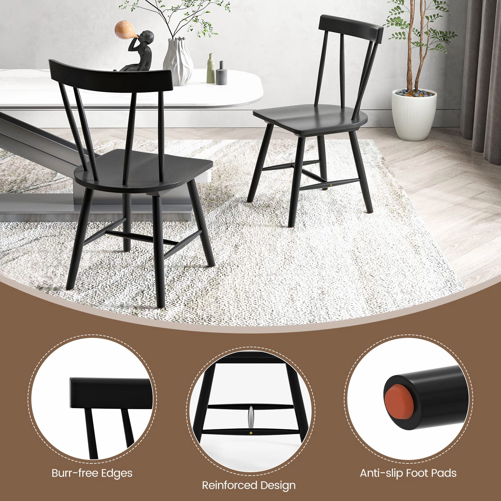 Giantex Windsor Chairs, Armless Dining Chairs with Solid Rubber Wood Frame