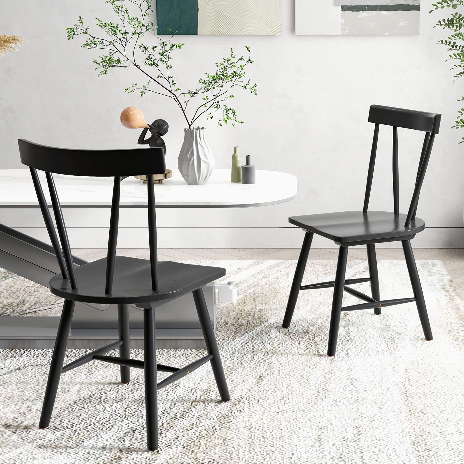 Giantex Windsor Chairs, Armless Dining Chairs with Solid Rubber Wood Frame