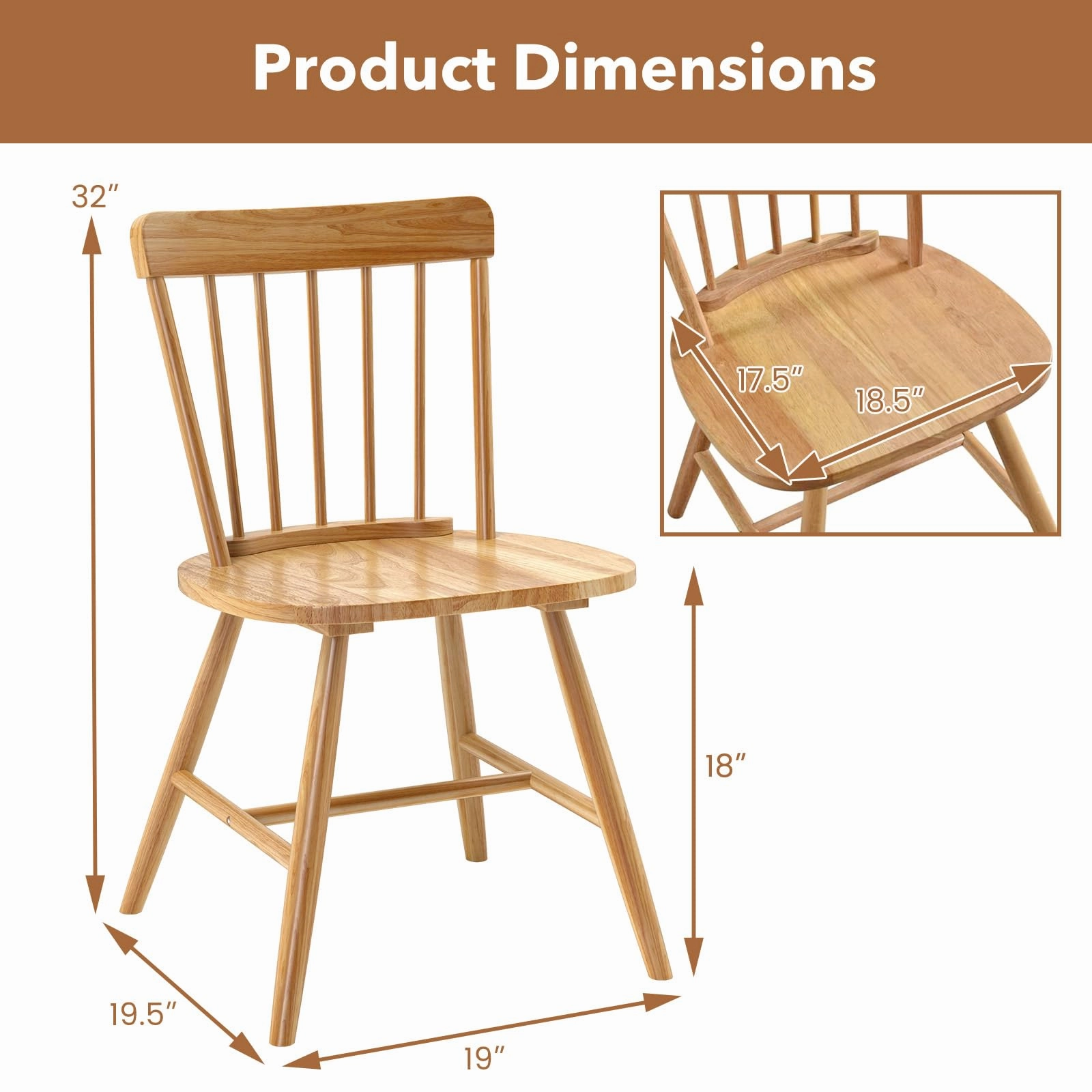 Giantex Windsor Dining Chairs Set of 2/4, Farmhouse Kitchen Chairs w/Rubber Wood Frame, Elegant Hollowed Backrest