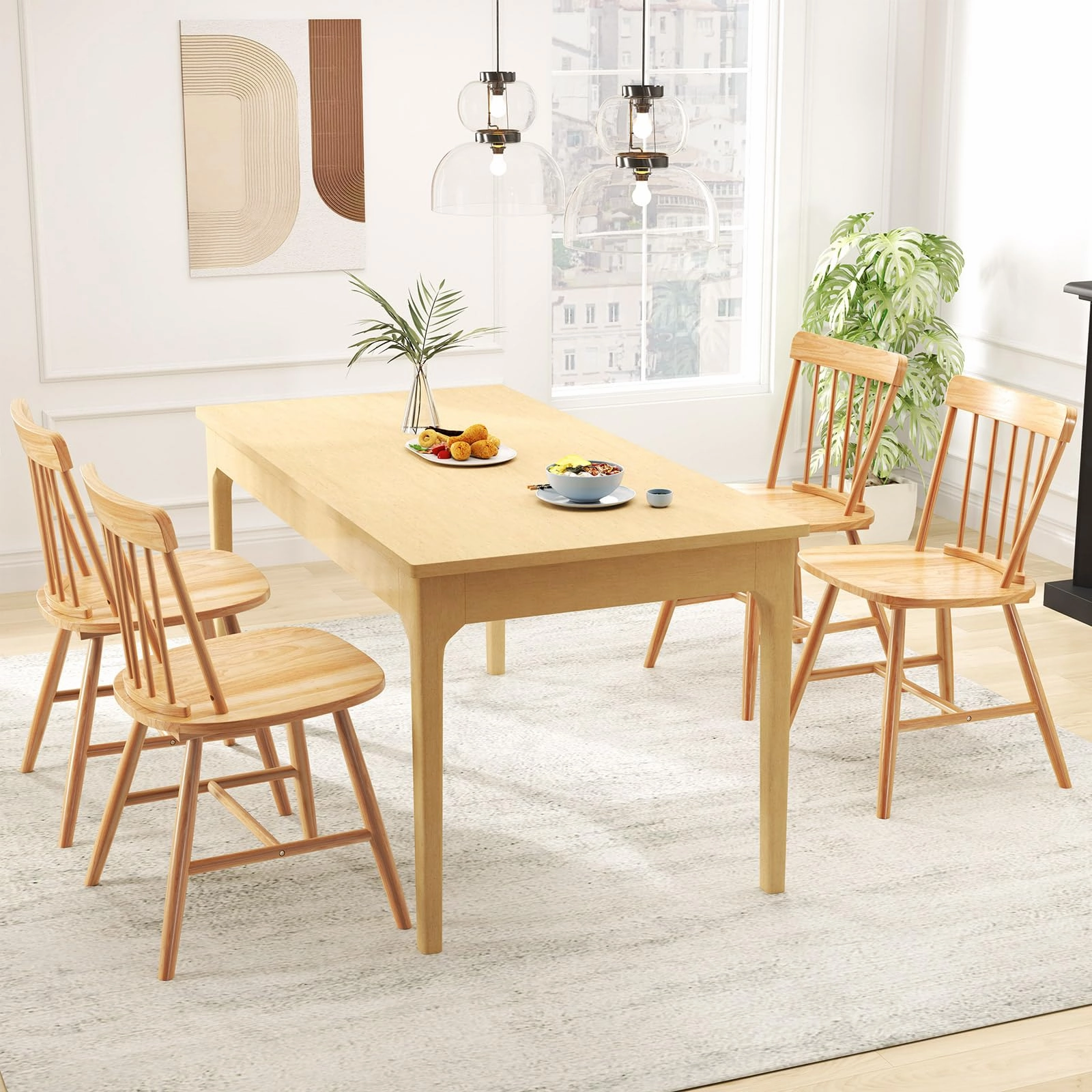 Giantex Windsor Dining Chairs Set of 2/4, Farmhouse Kitchen Chairs w/Rubber Wood Frame, Elegant Hollowed Backrest