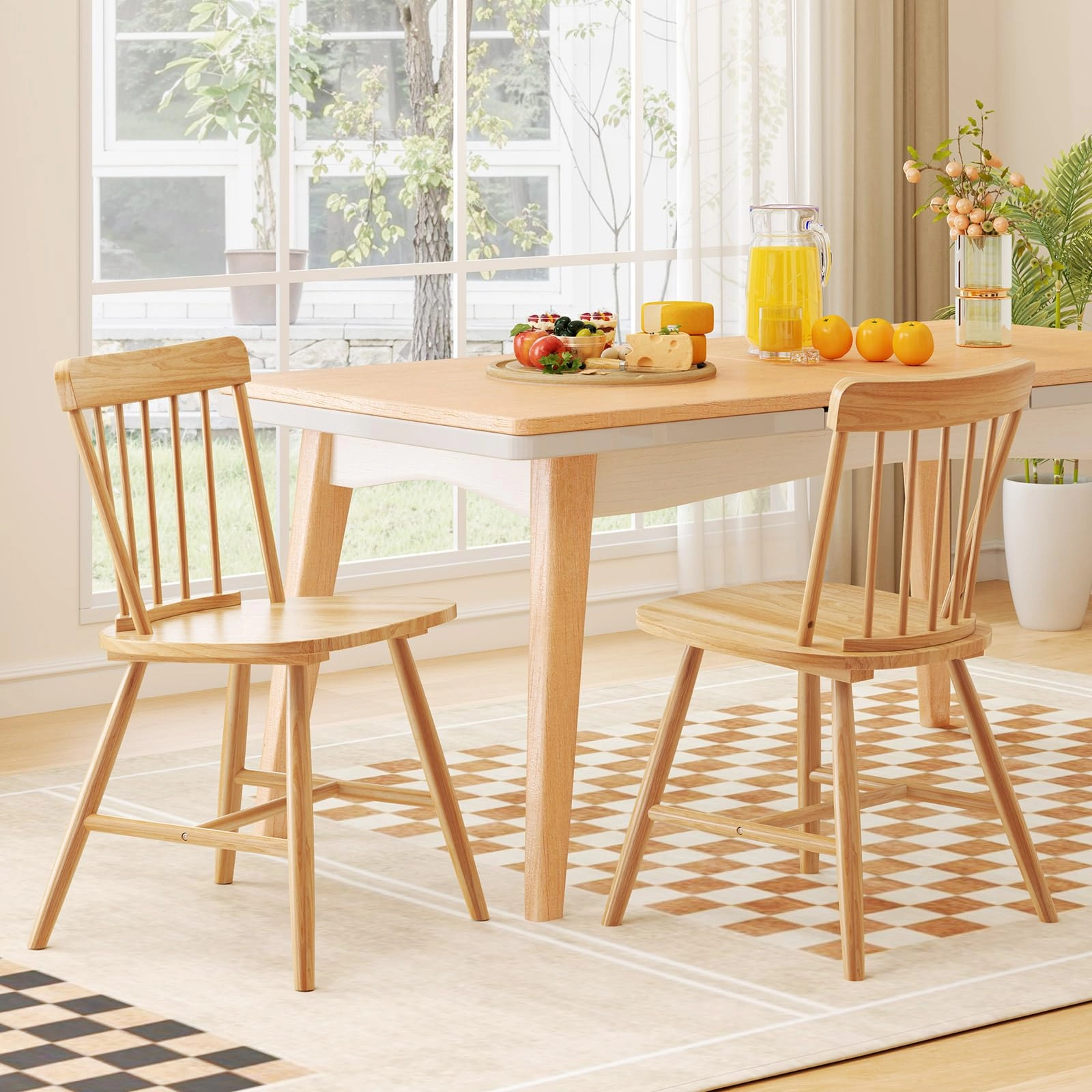 Giantex Windsor Dining Chairs Set of 2/4, Farmhouse Kitchen Chairs w/Rubber Wood Frame, Elegant Hollowed Backrest