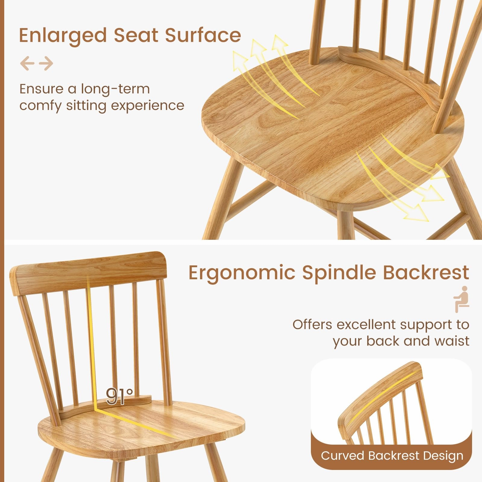 Giantex Windsor Dining Chairs Set of 2/4, Farmhouse Kitchen Chairs w/Rubber Wood Frame, Elegant Hollowed Backrest