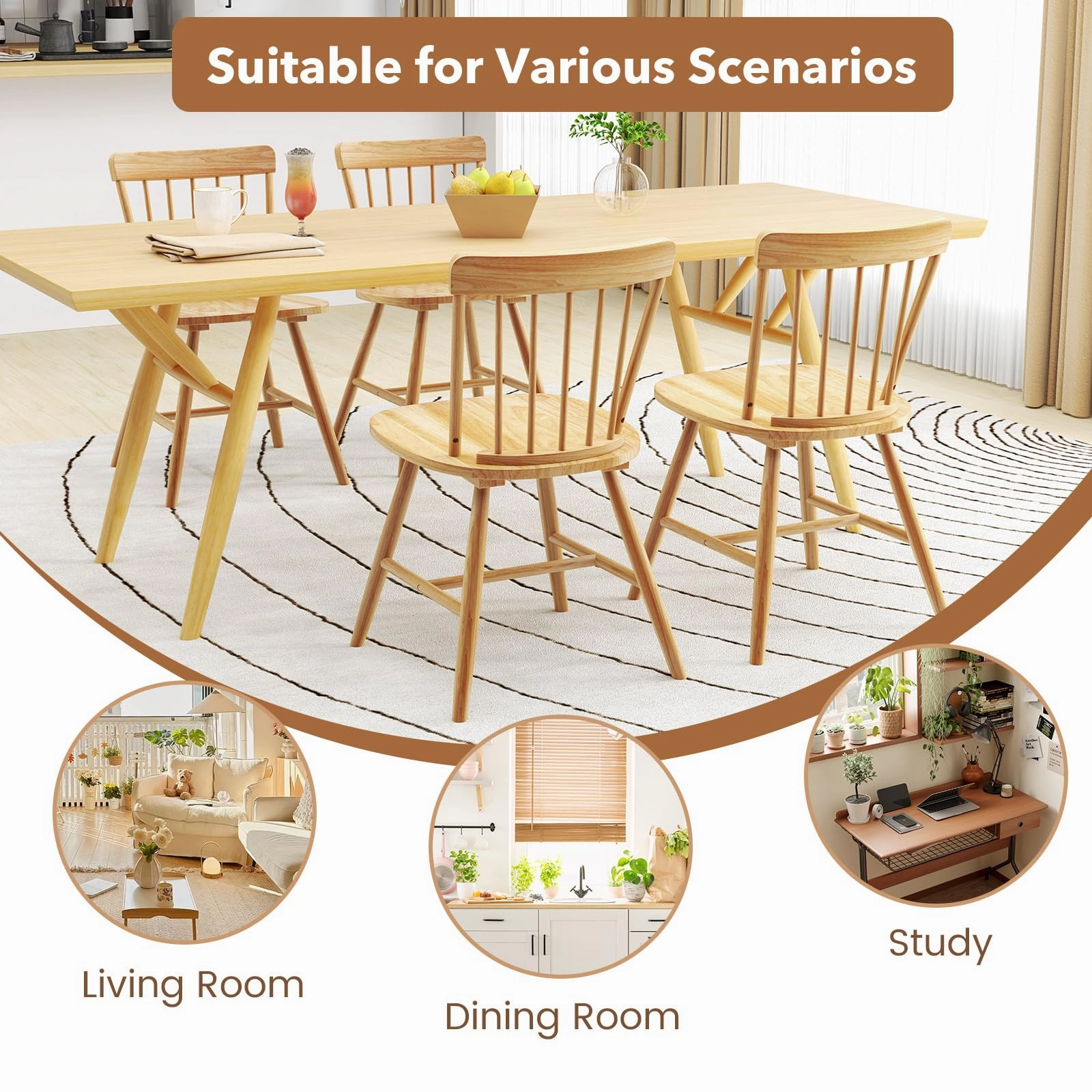 Giantex Windsor Dining Chairs Set of 2/4, Farmhouse Kitchen Chairs w/Rubber Wood Frame, Elegant Hollowed Backrest