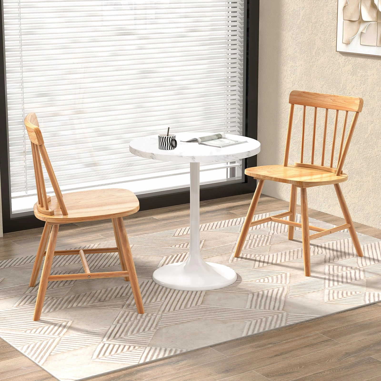Giantex Windsor Dining Chairs Set of 2/4, Farmhouse Kitchen Chairs w/Rubber Wood Frame, Elegant Hollowed Backrest